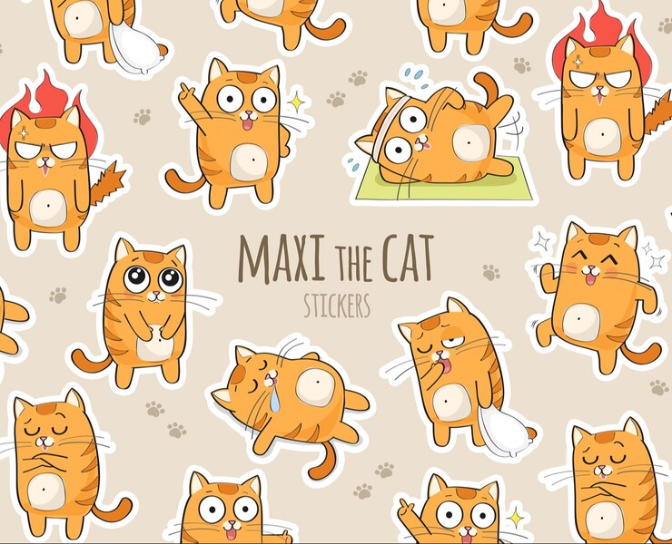 Cute cat stickers — Иллюстрация, Графика на Dprofile