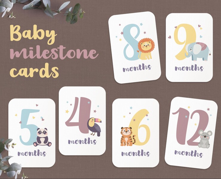 Baby milestone cards with cute animals — Иллюстрация, Графика на Dprofile