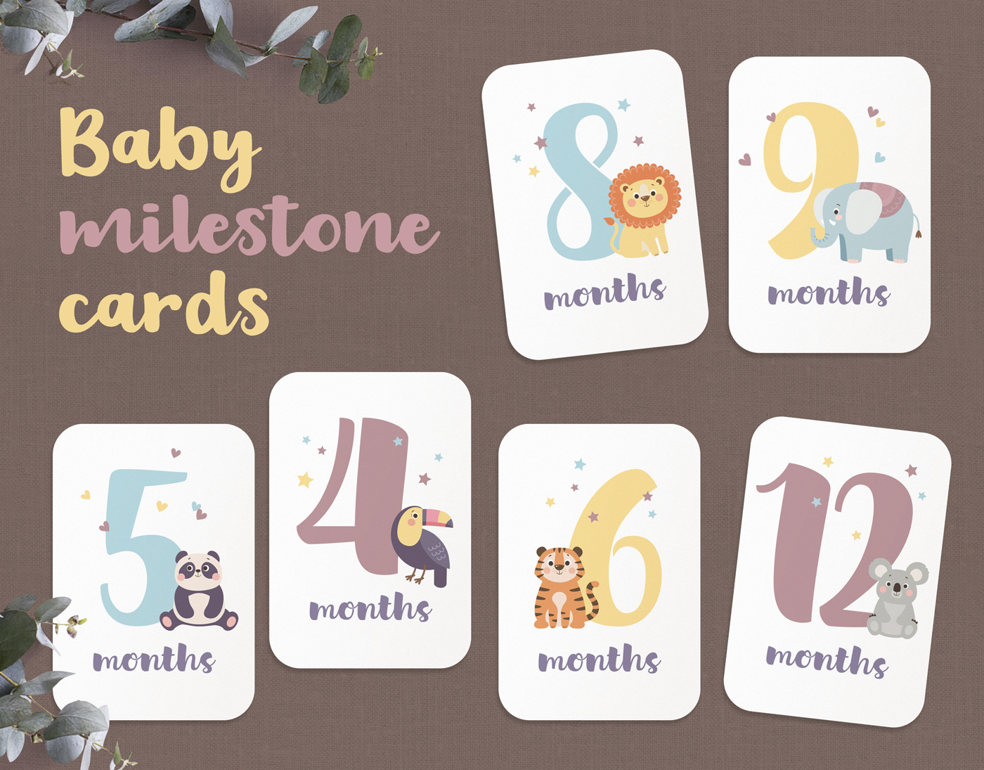 Baby milestone cards with cute animals — Изображение №1 — Иллюстрация, Графика на Dprofile