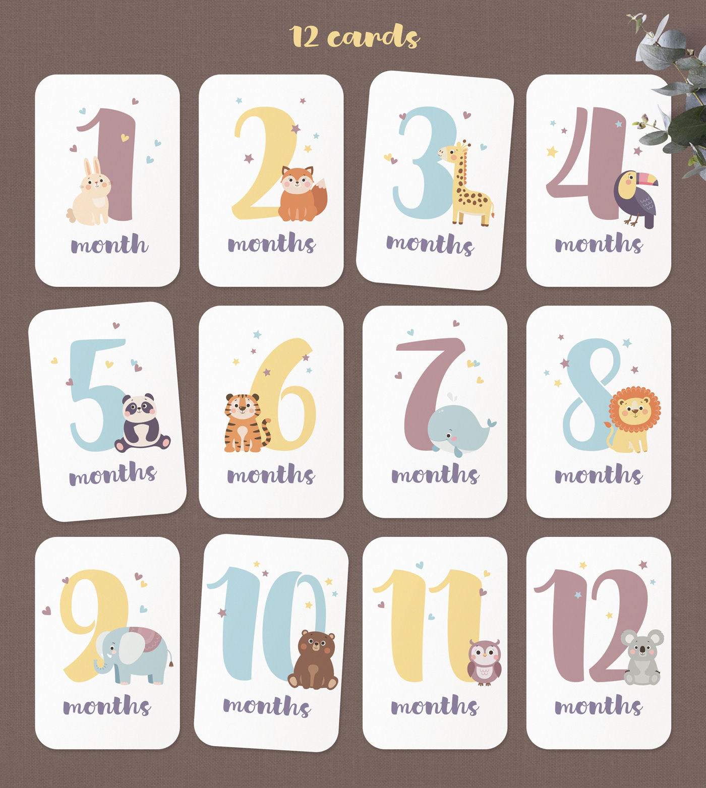Baby milestone cards with cute animals — Изображение №3 — Иллюстрация, Графика на Dprofile
