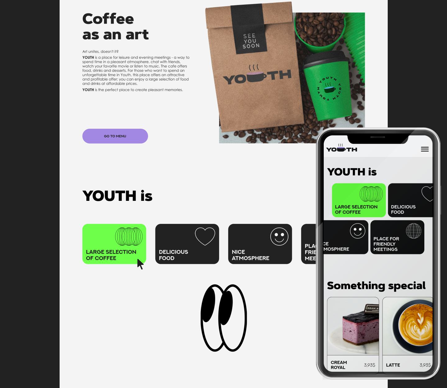 YOUTH / лендинг для кафе — Изображение №5 — Интерфейсы, Брендинг на Dprofile