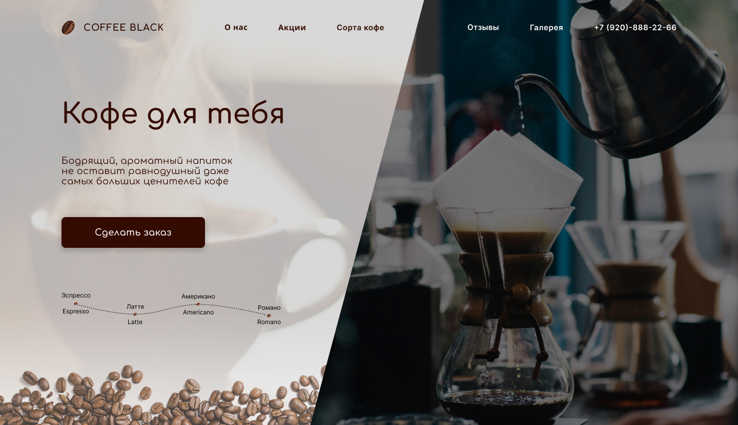 Лендинг кофейни "Кофе для тебя" — Изображение №1 — Интерфейсы на Dprofile