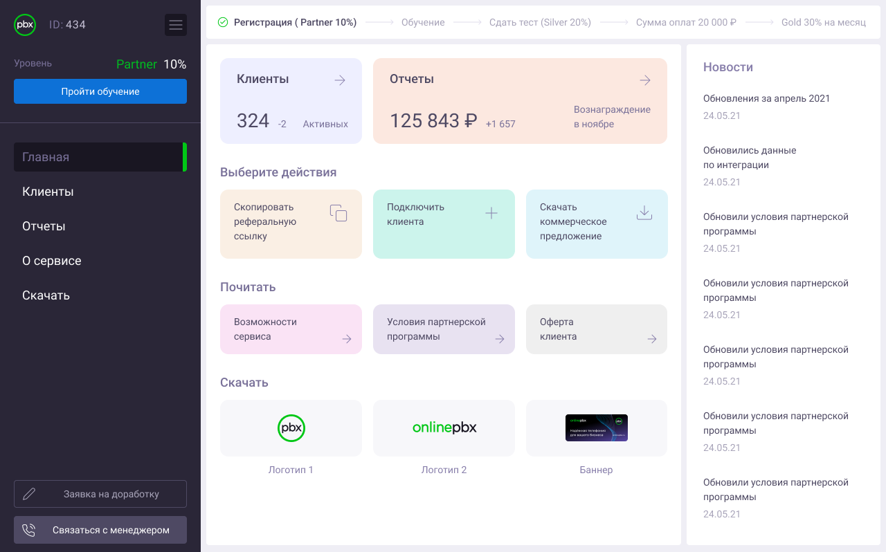 Личный кабинет партнеров виртуальной АТС – OnlinePBX — Изображение №2 — Интерфейсы на Dprofile