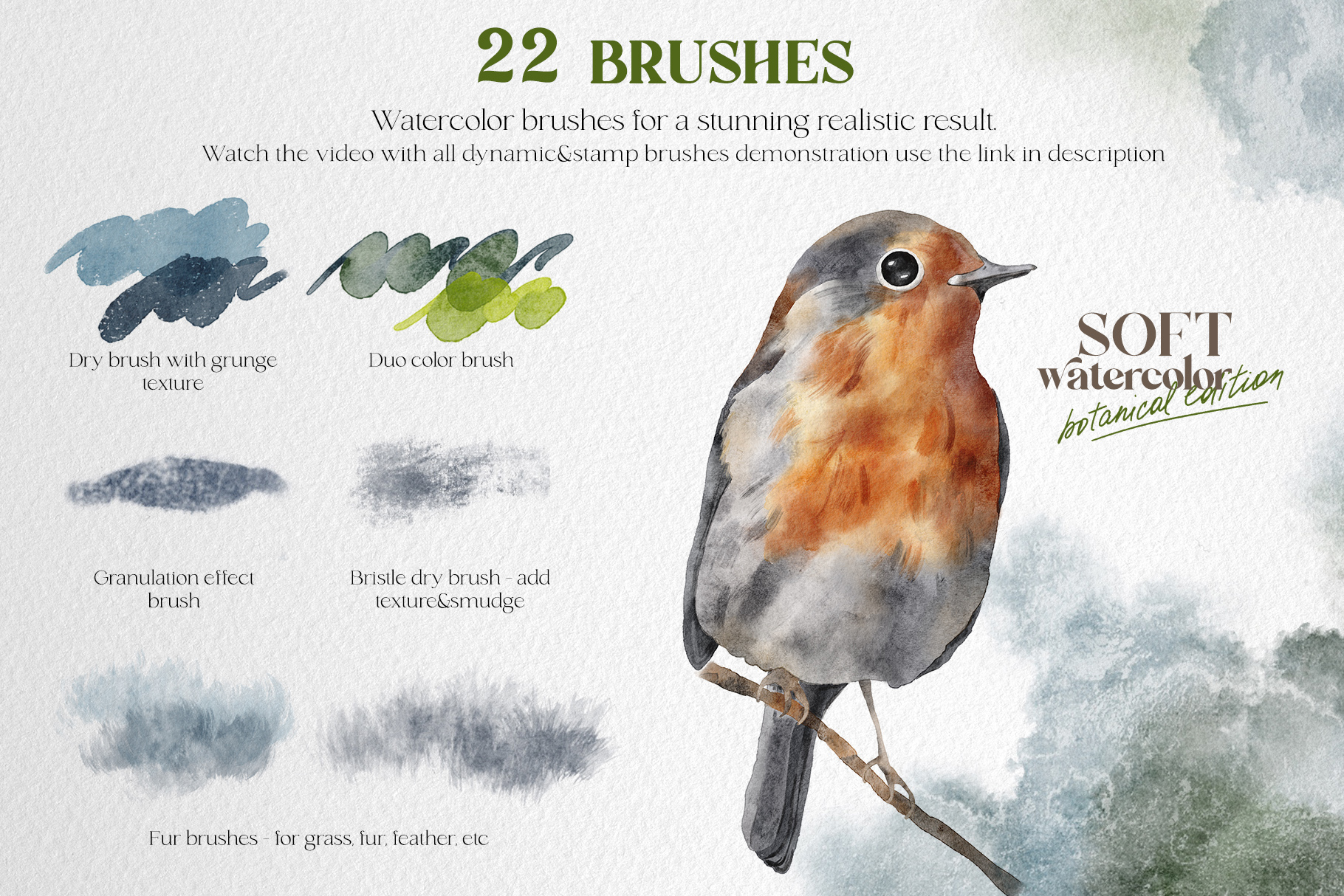 Soft watercolor Procreate brushes + botanical edition — Изображение №3 — Иллюстрация, Графика на Dprofile