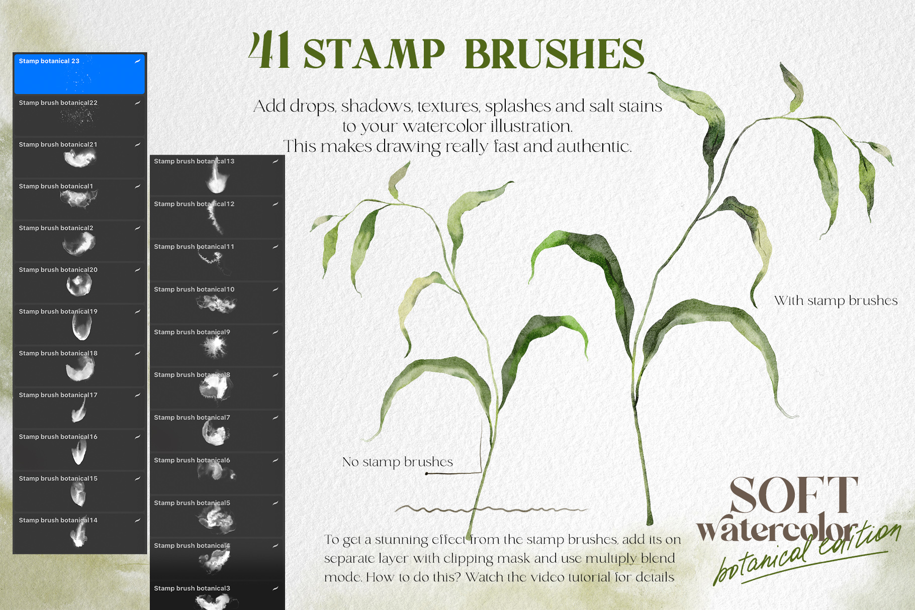 Soft watercolor Procreate brushes + botanical edition — Изображение №5 — Иллюстрация, Графика на Dprofile