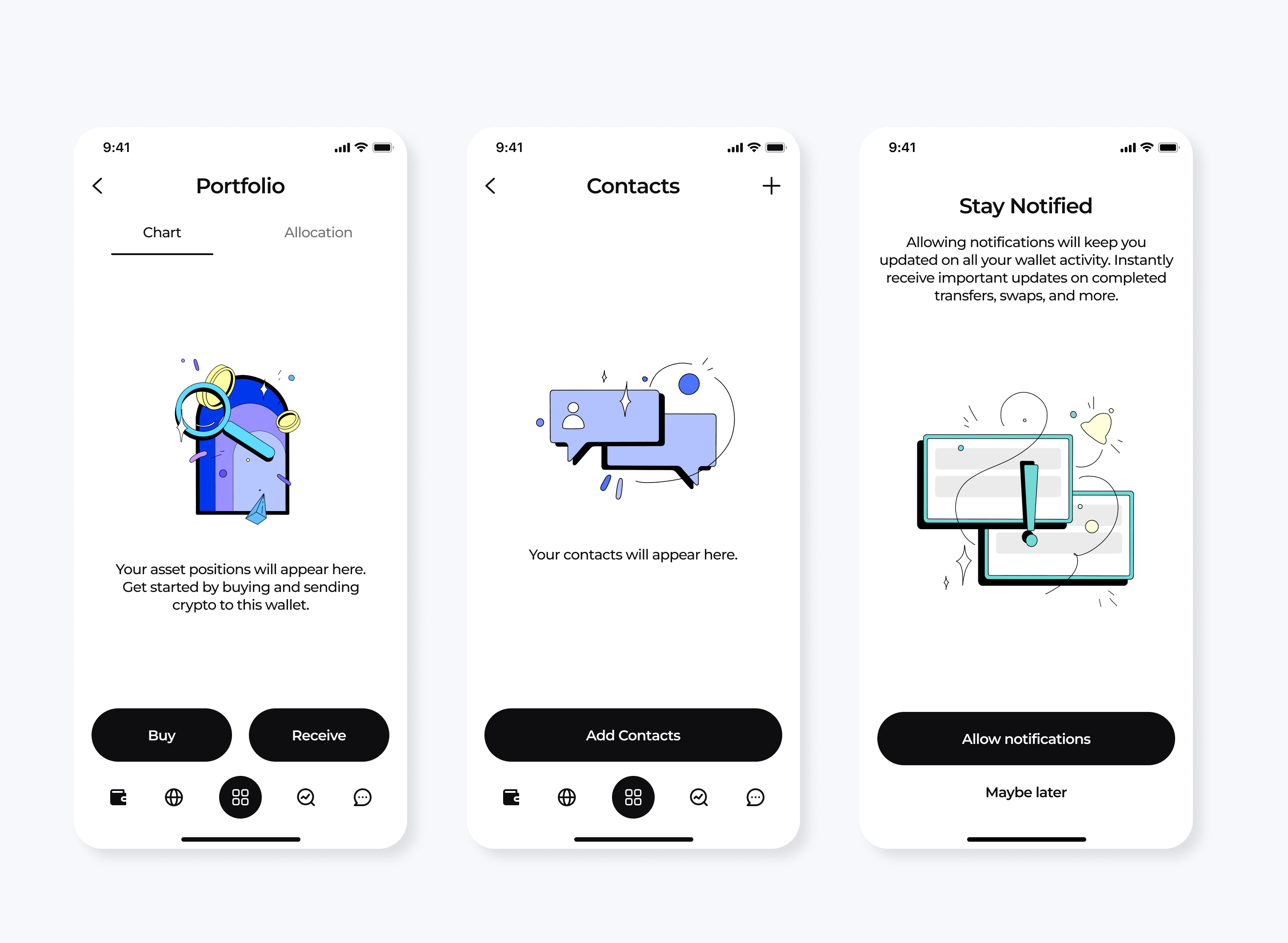 Сет иллюстраций для мобильного криптокошелька Eve Wallet — Изображение №5 — Интерфейсы, Иллюстрация на Dprofile