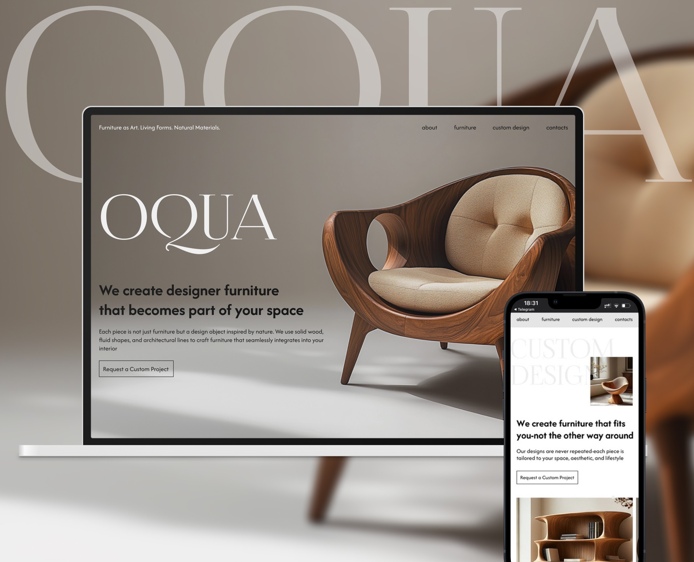 OQUA | Лендинг для бренда дизайнерской мебели — Интерфейсы, Иллюстрация на Dprofile