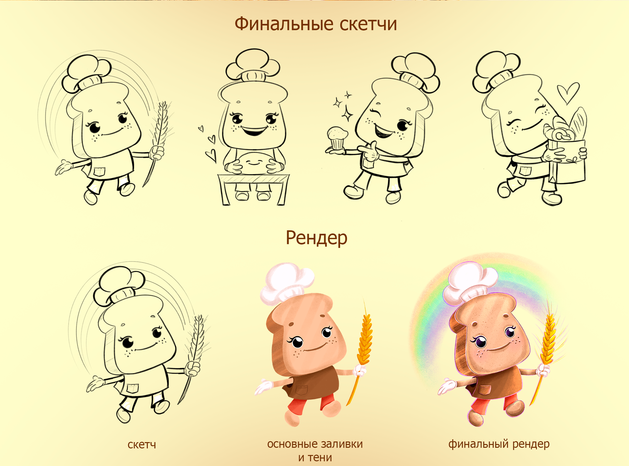 Бренд-персонаж - маскот для сети пекарен "Хлебница" — Изображение №3 — Брендинг, Иллюстрация на Dprofile