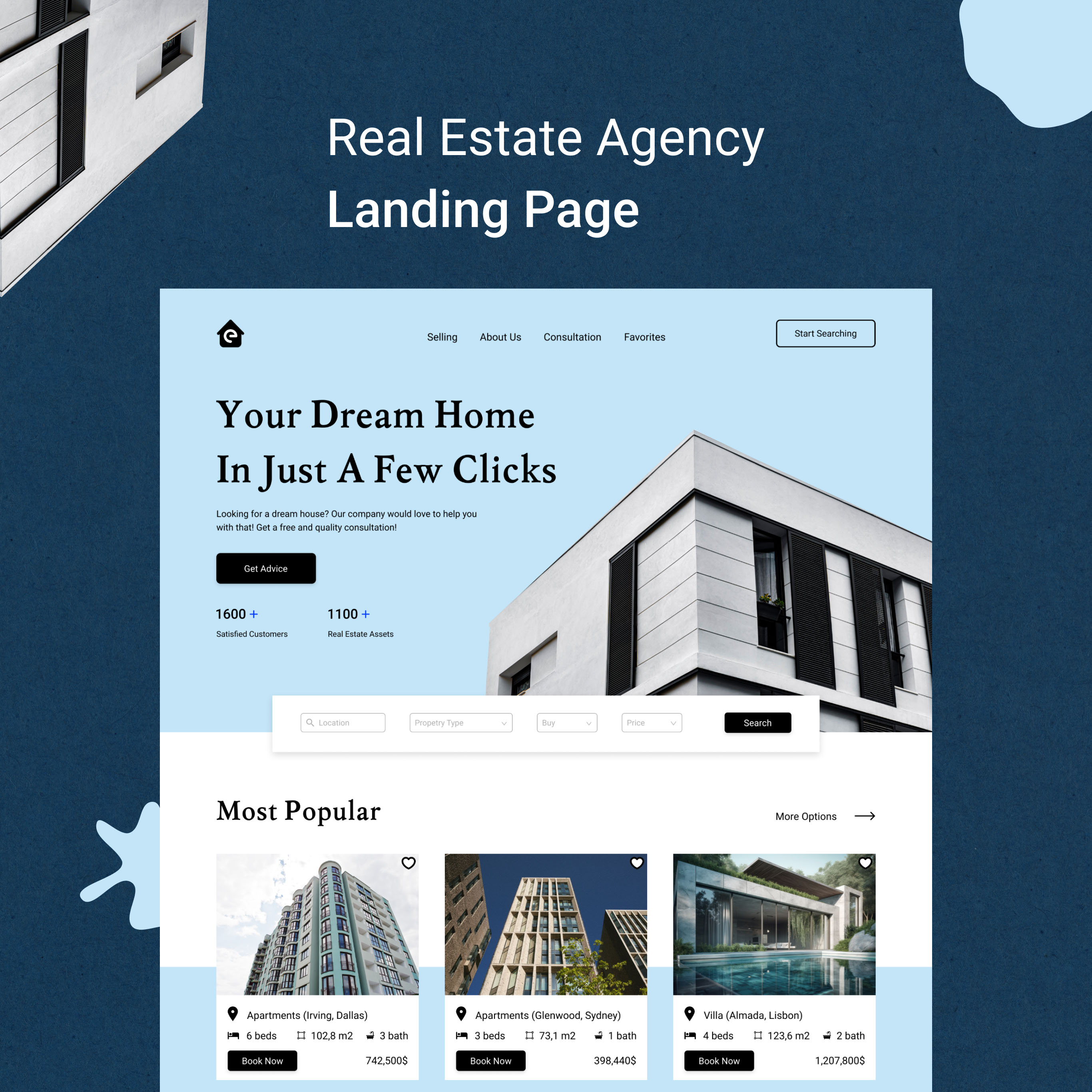 Real Estate Agency | Landing page — Изображение №1 — Интерфейсы, Графика на Dprofile