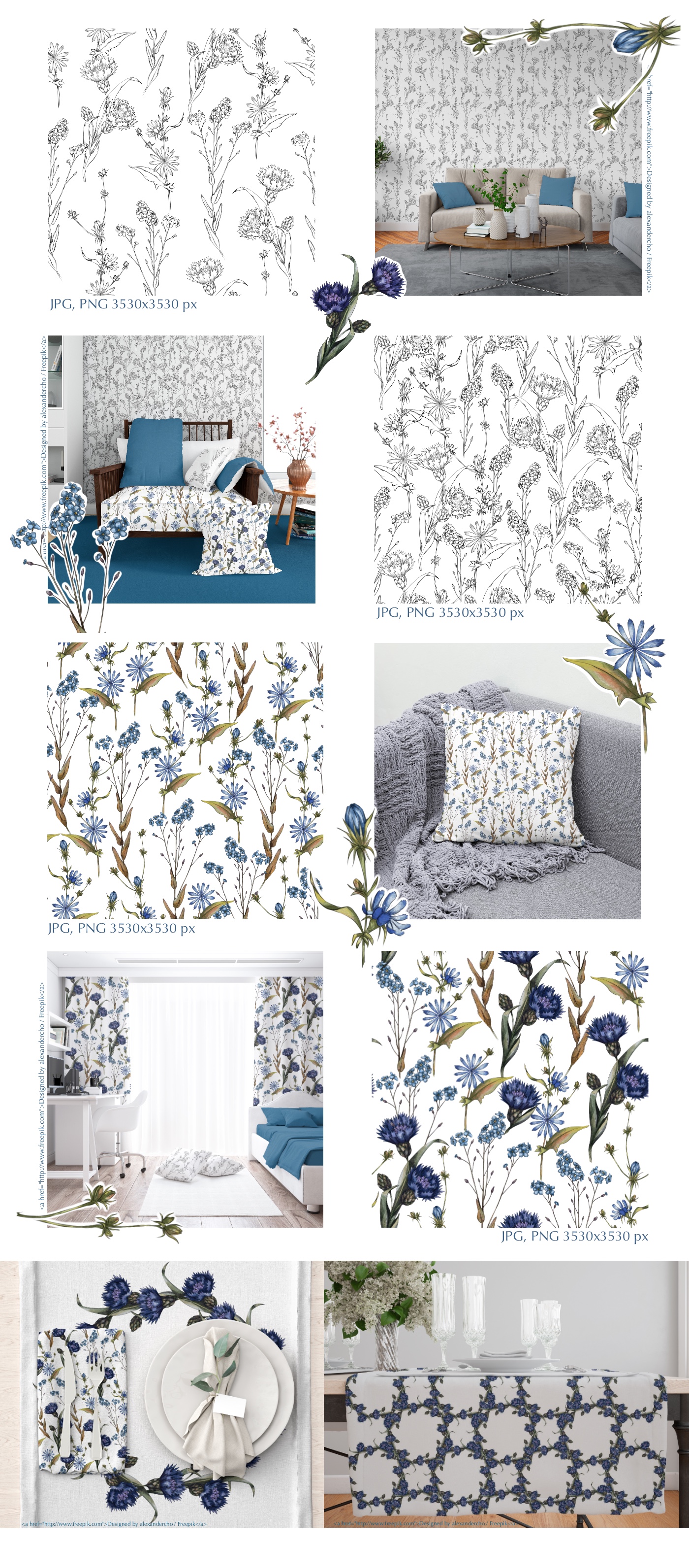 Blue floral seamless patterns — Изображение №3 — Иллюстрация на Dprofile