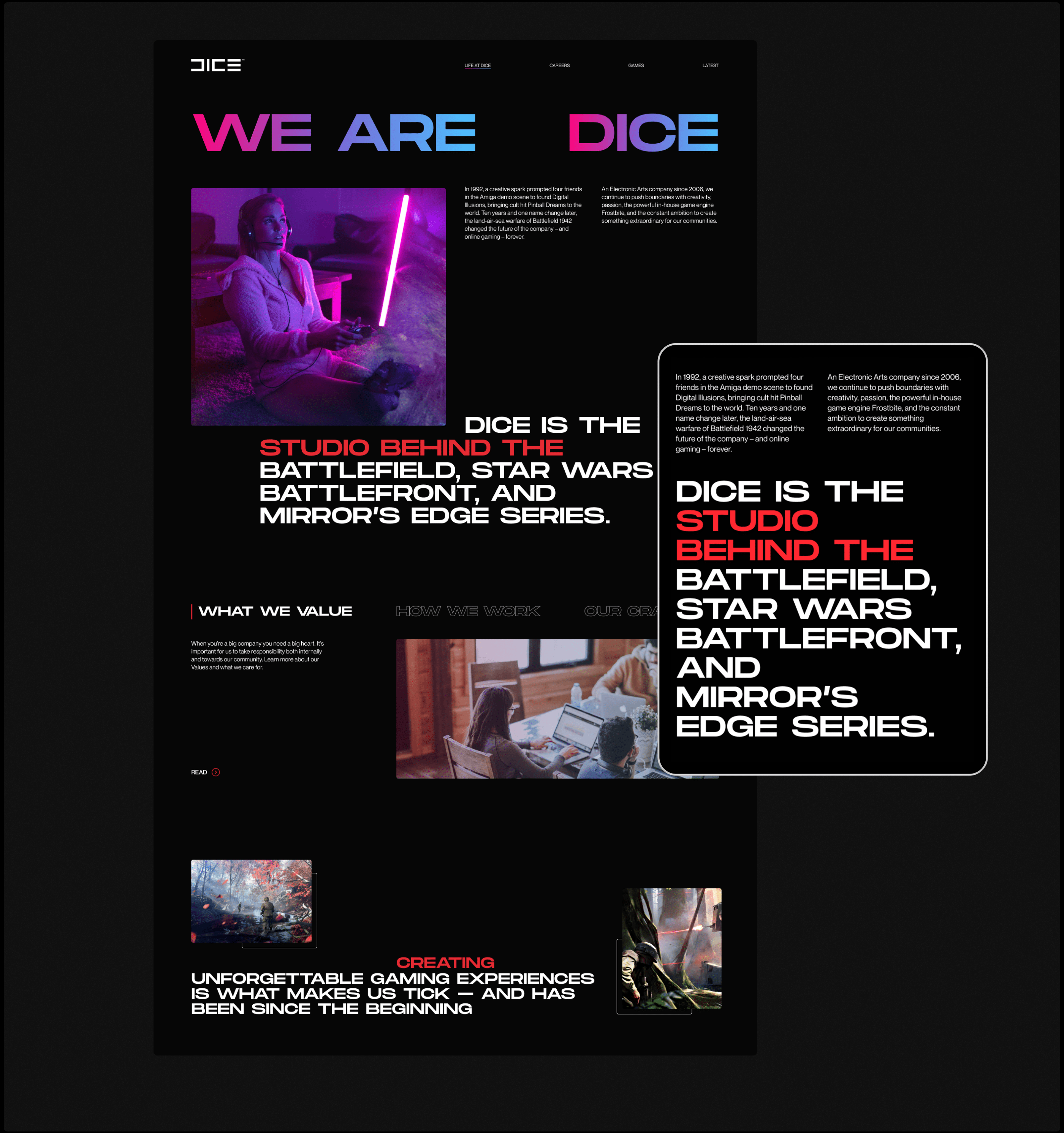 DICE | Corporare website redesign — Изображение №10 — Интерфейсы на Dprofile
