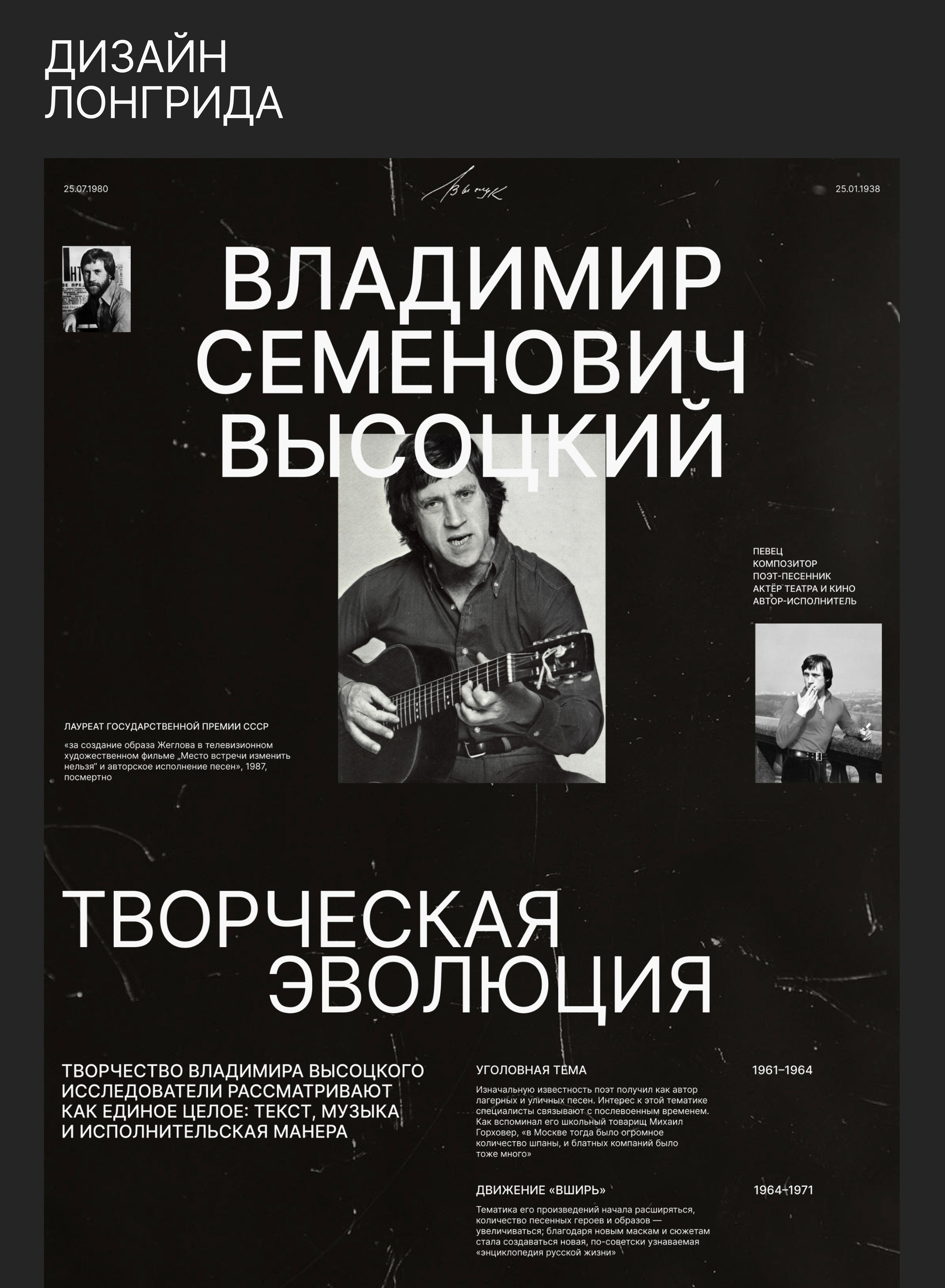 Лонгрид по биографии Высоцкого В.С. — Изображение №3 — Интерфейсы на Dprofile