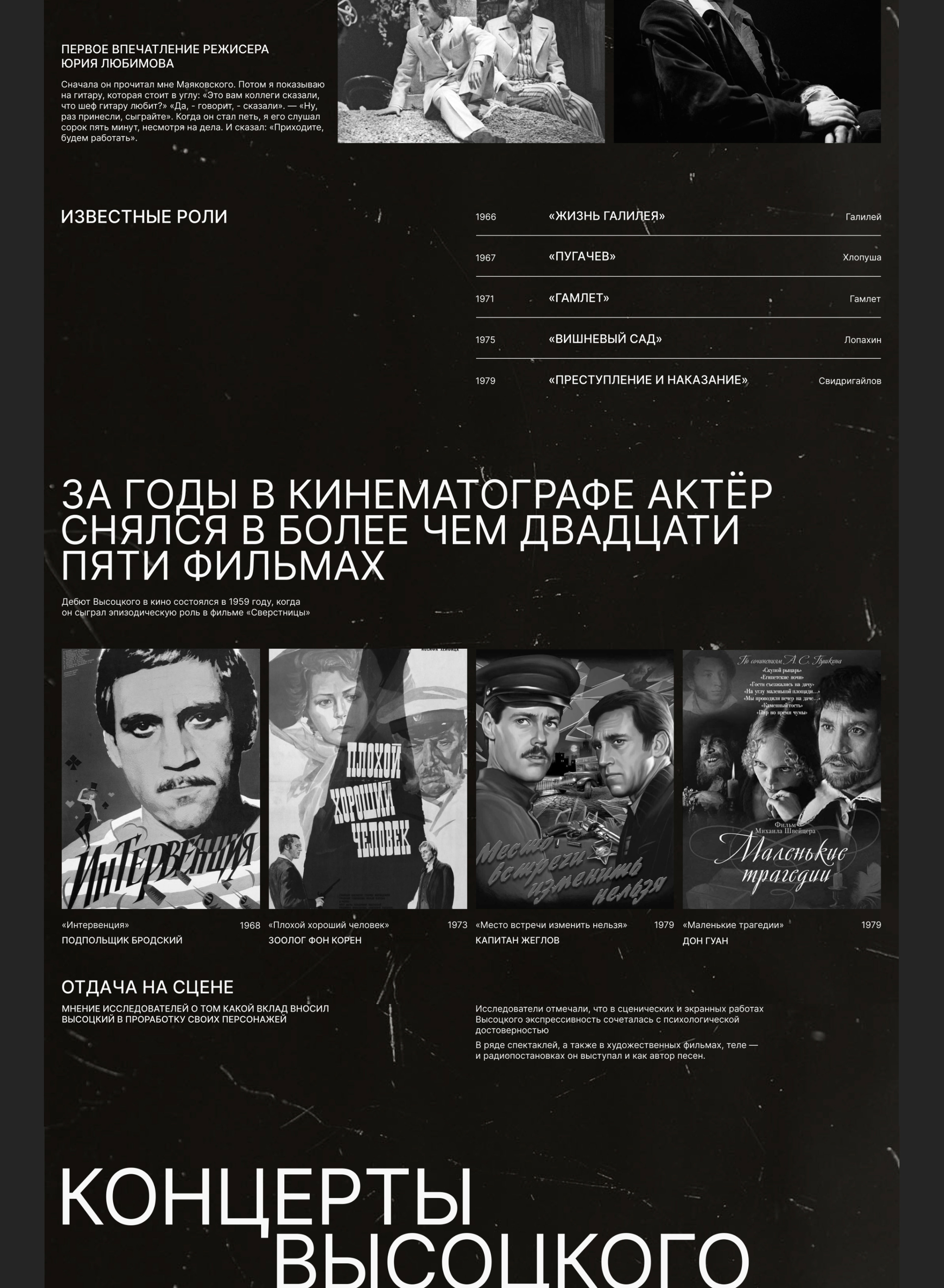 Лонгрид по биографии Высоцкого В.С. — Изображение №5 — Интерфейсы на Dprofile