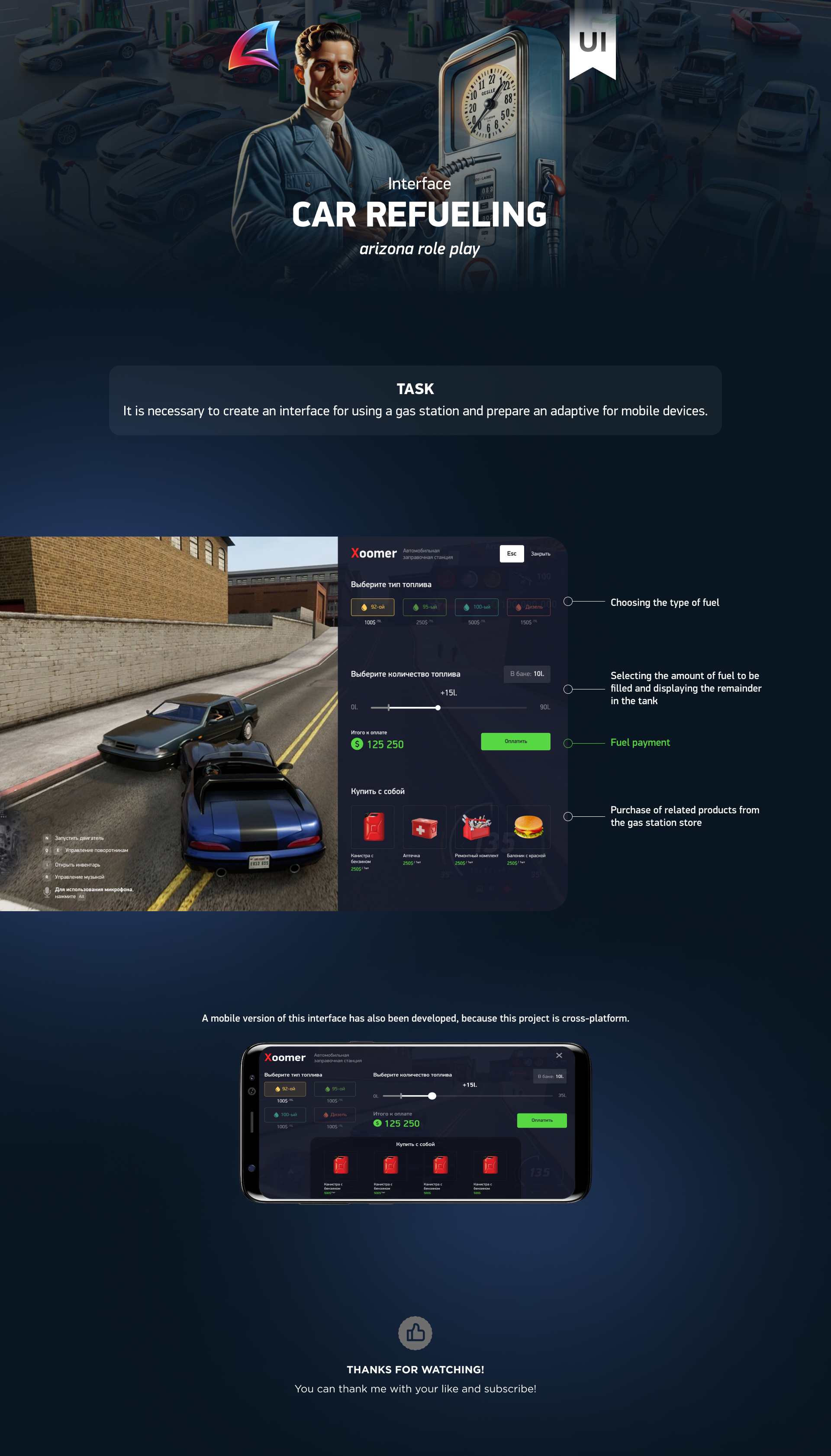 Arizona RP - UI/UX автомобильная заправочная станция. — Изображение №1 — Интерфейсы, Графика на Dprofile