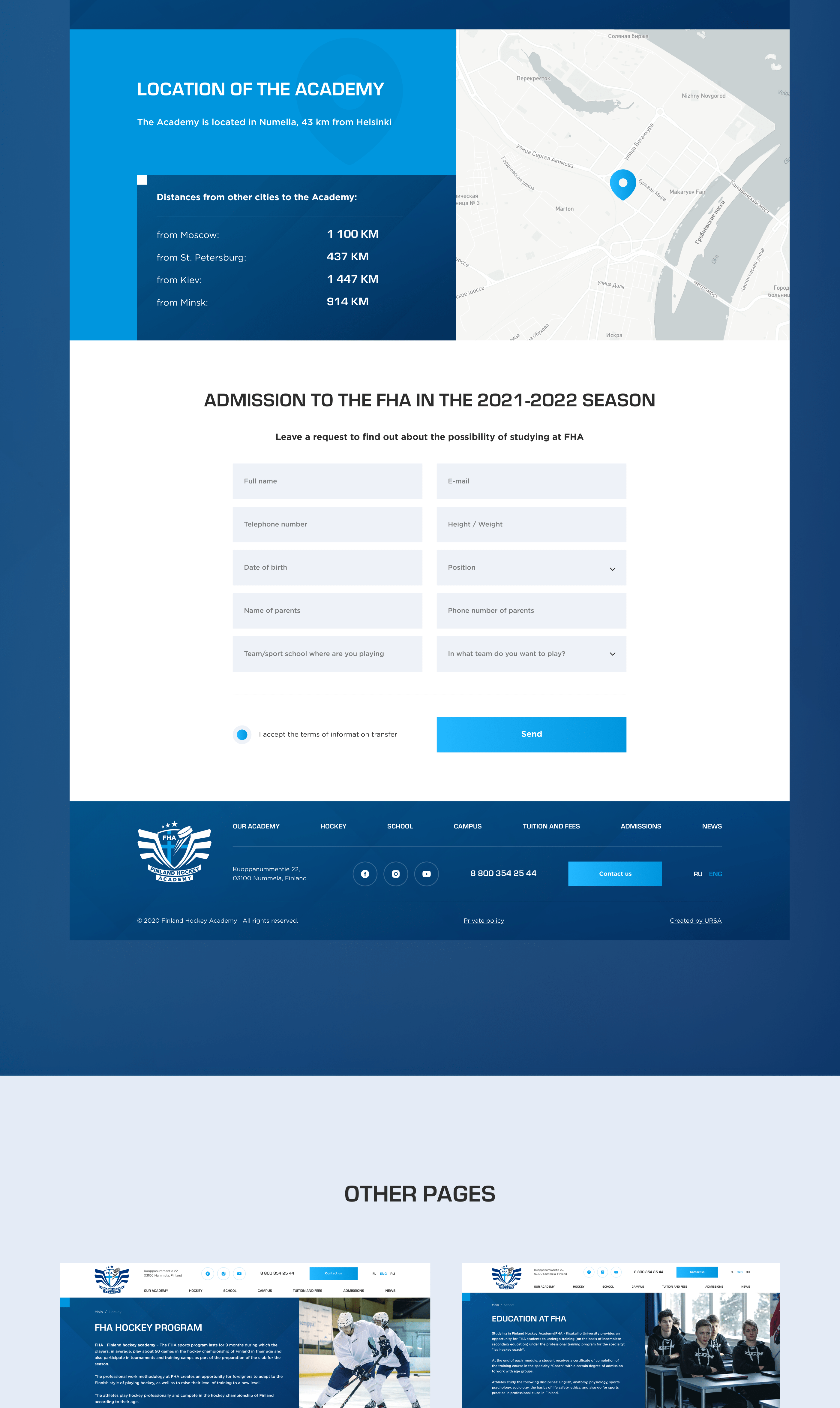 FINLAND HOCKEY ACADEMY | Website Design — Изображение №3 — Интерфейсы, Графика на Dprofile