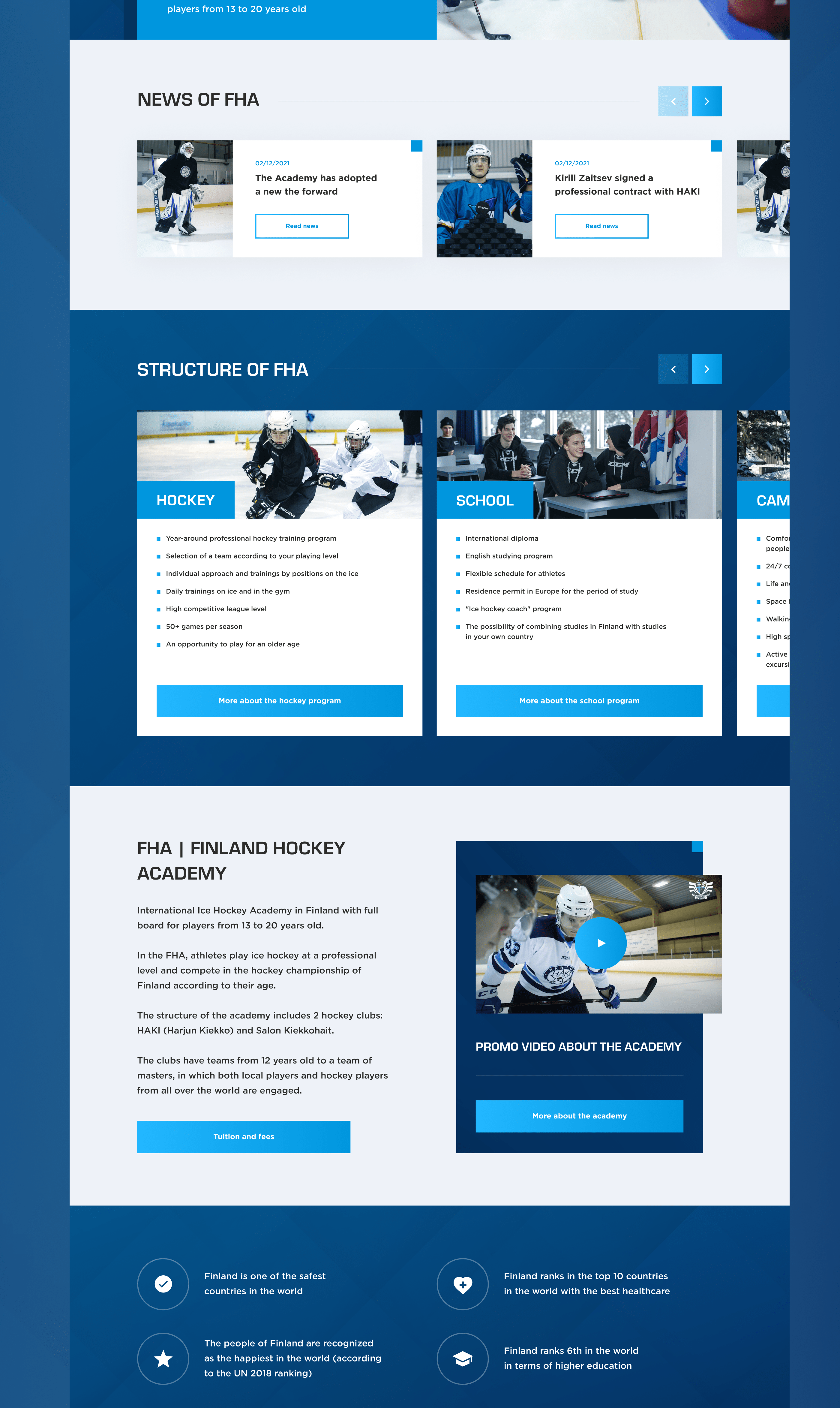 FINLAND HOCKEY ACADEMY | Website Design — Изображение №2 — Интерфейсы, Графика на Dprofile
