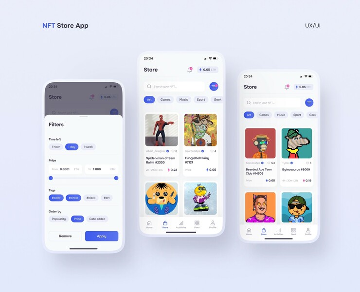 NFT Store App — Интерфейсы на Dprofile