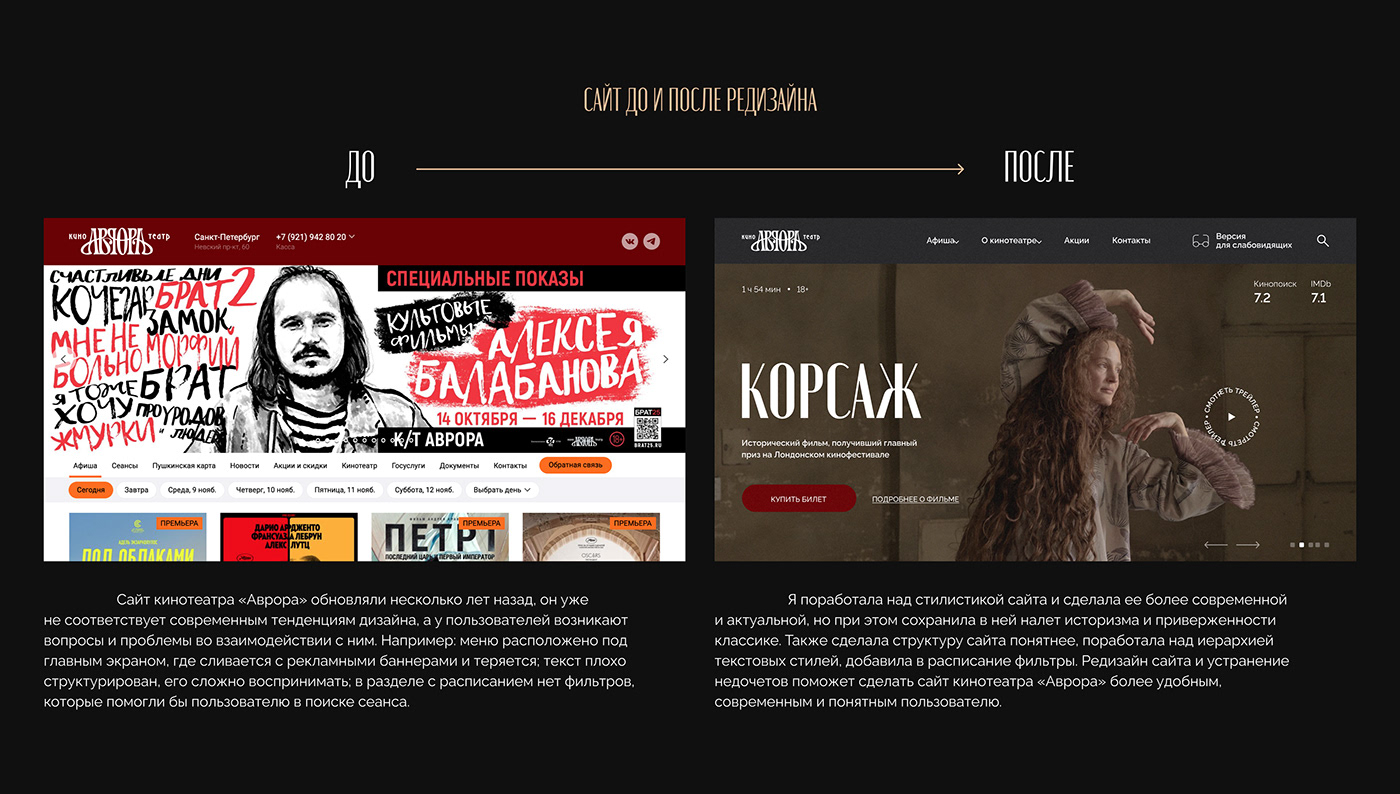Cinema Aurora | Website redesign concept — Изображение №3 — Интерфейсы, Брендинг на Dprofile