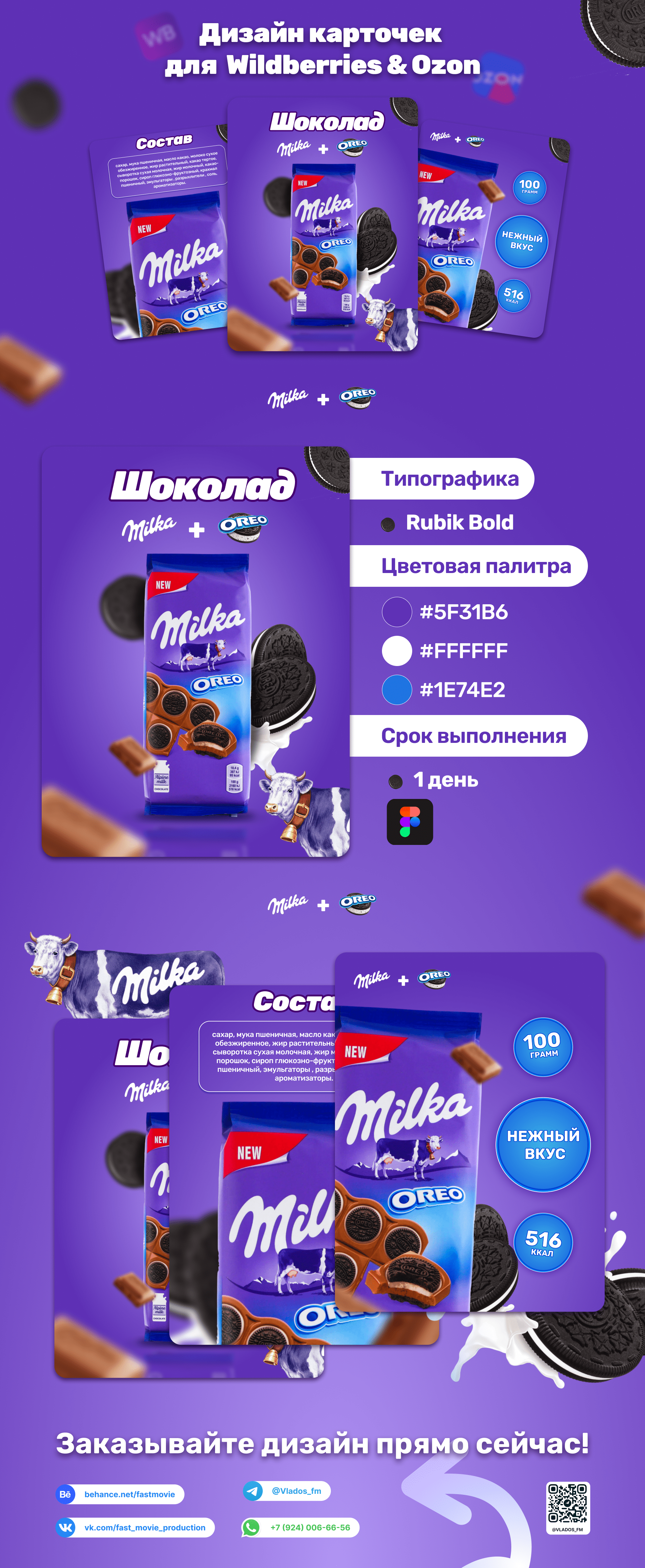 Карточки товара для Wildberries: Milka Chocolate — Изображение №1 — Иллюстрация, Графика, Маркетинг на Dprofile