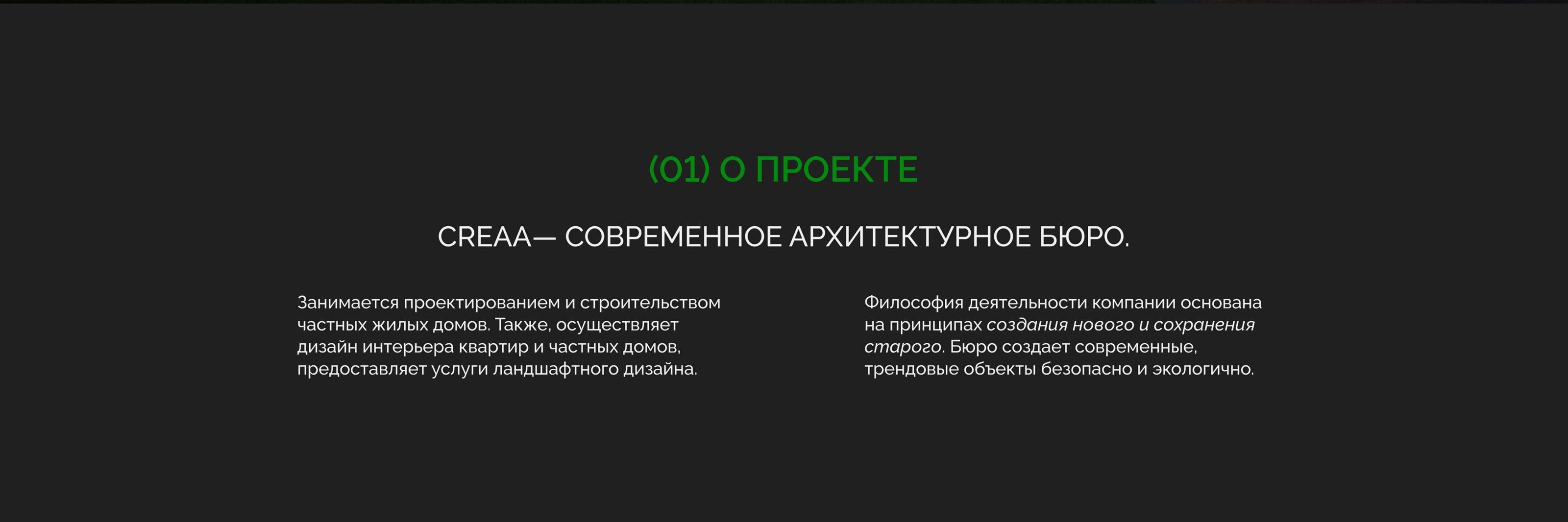Дизайн веб-сайта для архитектурного бюро CREAA | UX/UI — Изображение №2 — Интерфейсы, Анимация на Dprofile