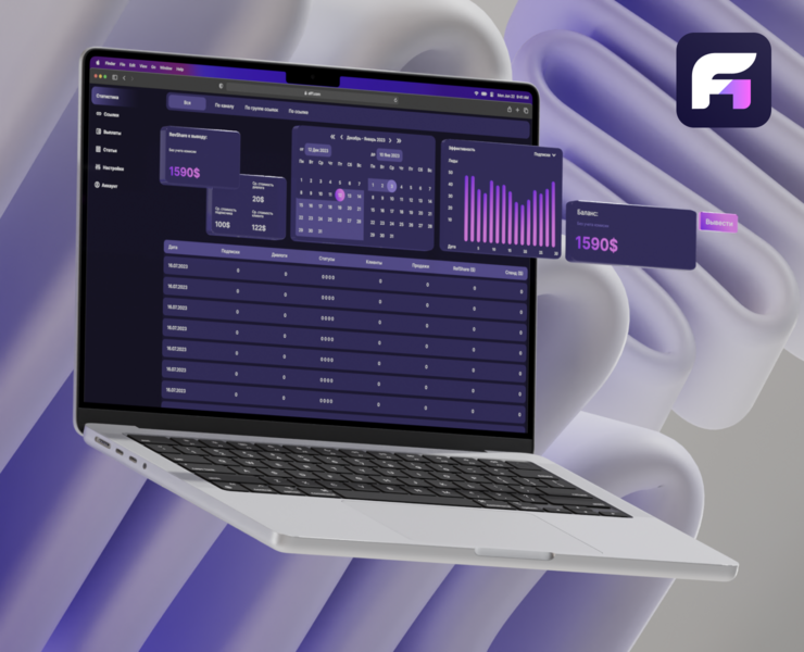 Дизайн партнерской СРА сети Affione — Интерфейсы, 3D на Dprofile