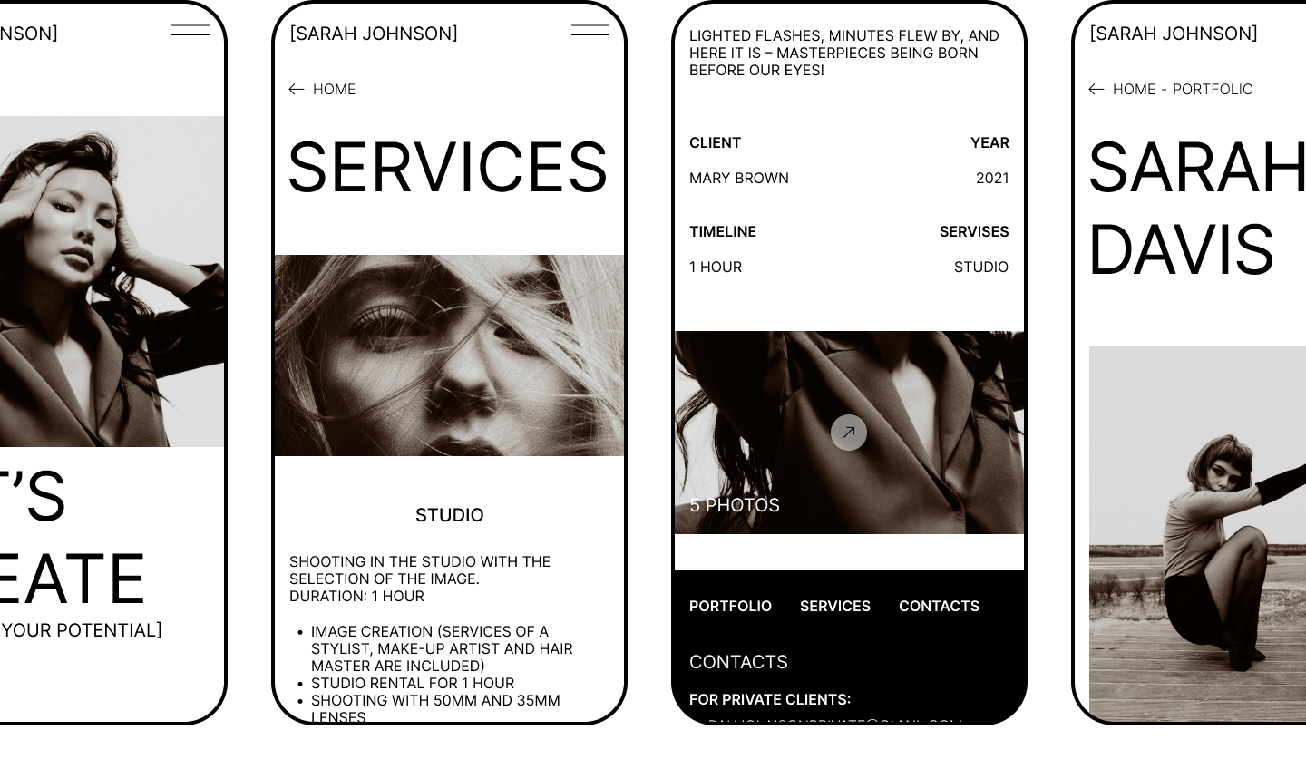 PHOTOGRAPHER SARAH JOHNSON WEBDESIGN CONCEPT — Изображение №9 — Интерфейсы, Анимация на Dprofile