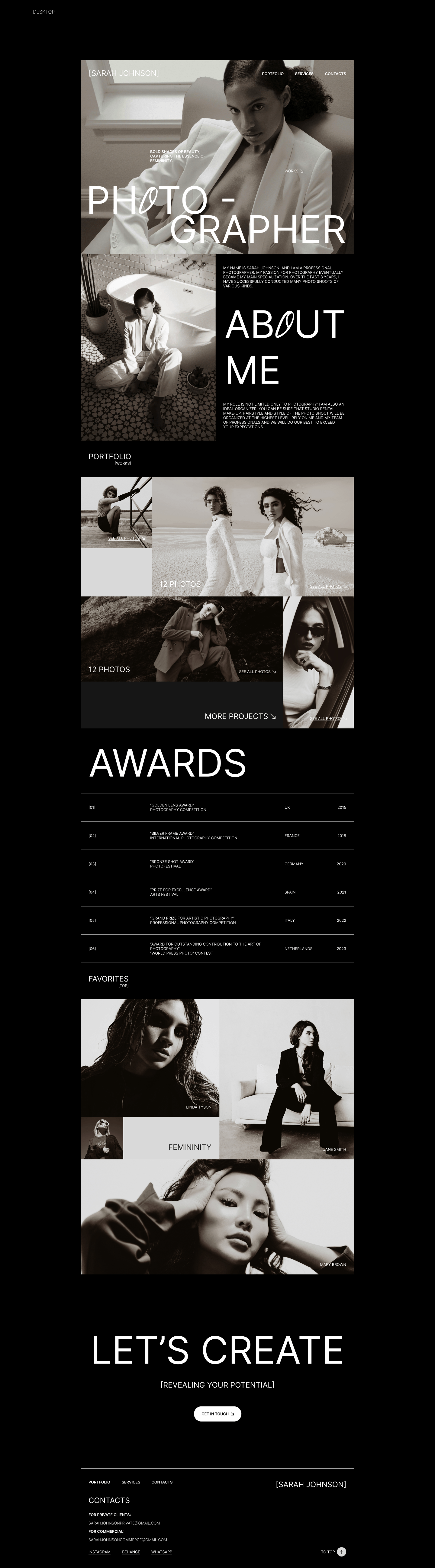 PHOTOGRAPHER SARAH JOHNSON WEBDESIGN CONCEPT — Изображение №5 — Интерфейсы, Анимация на Dprofile