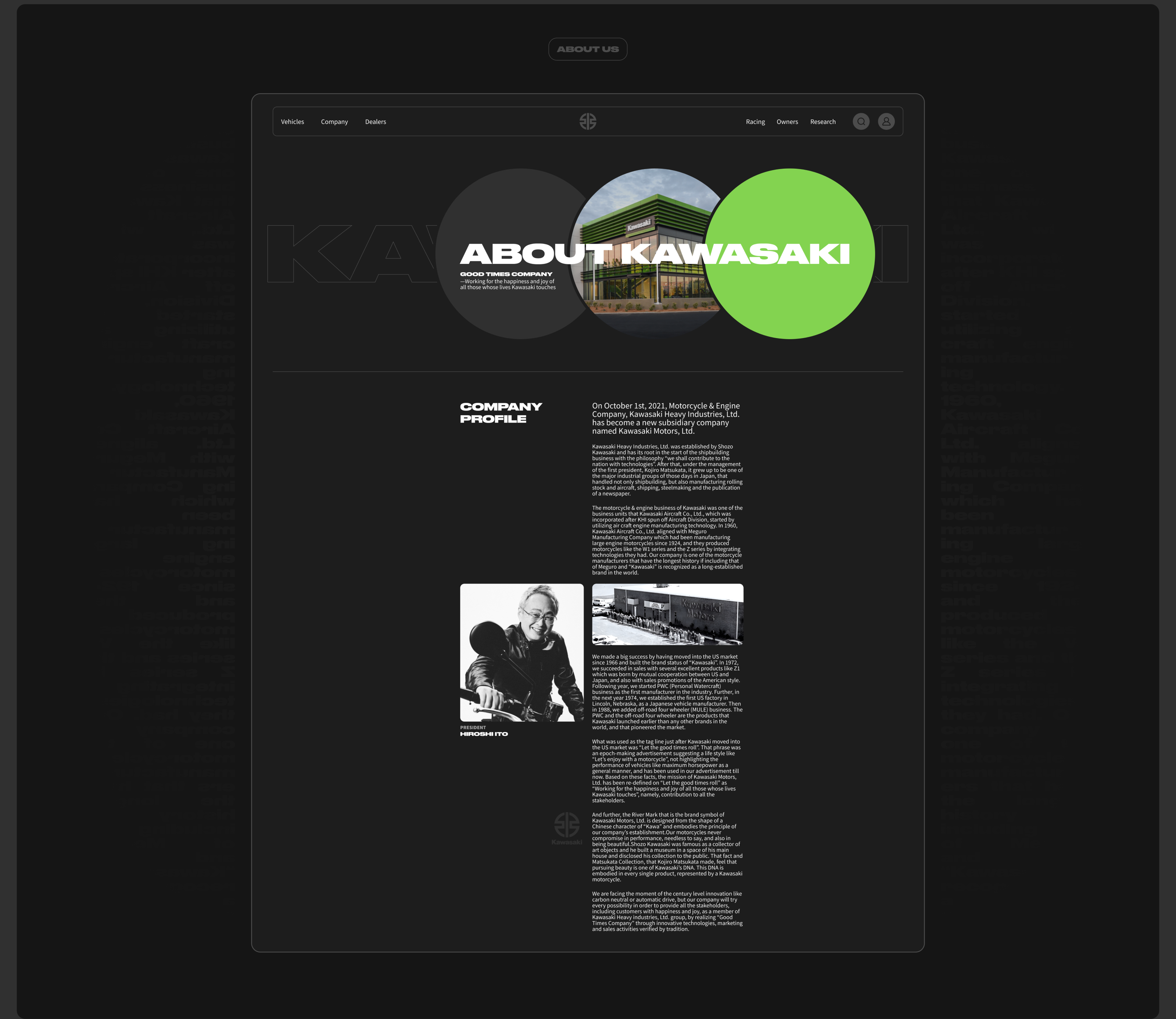 KAWASAKI / Corporate website redesign — Изображение №9 — Интерфейсы, Анимация на Dprofile