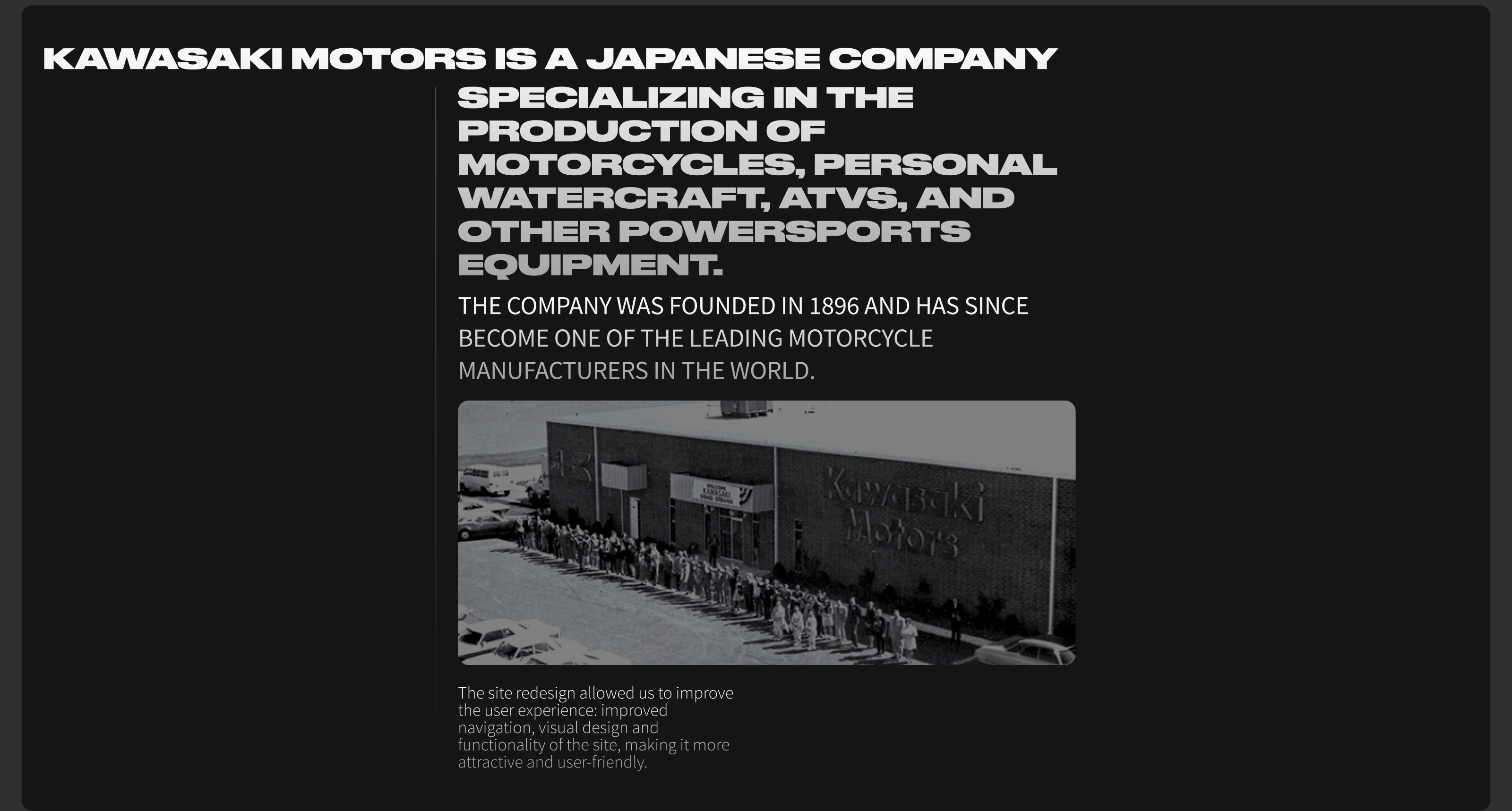 KAWASAKI / Corporate website redesign — Изображение №2 — Интерфейсы, Анимация на Dprofile