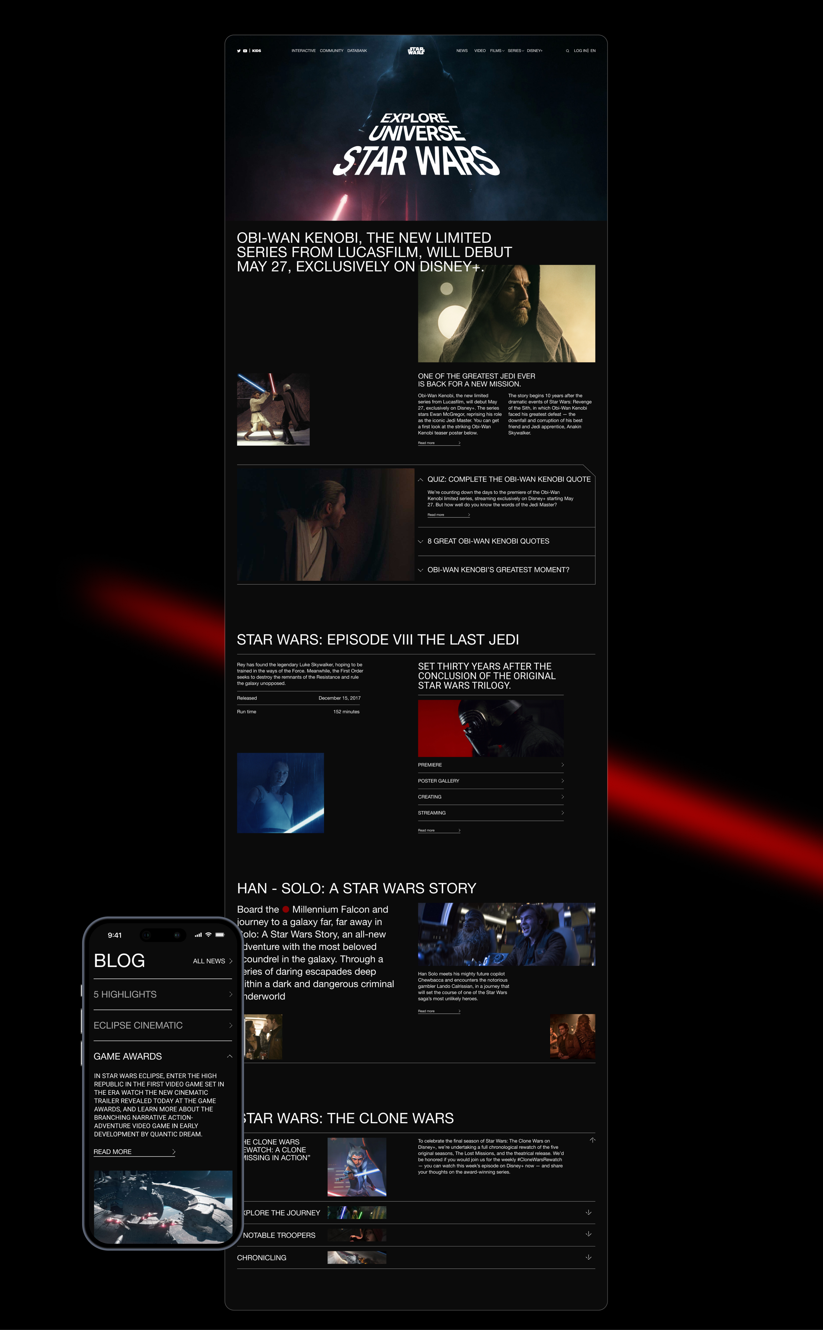 Star Wars website redesign — Изображение №2 — Интерфейсы, Графика на Dprofile