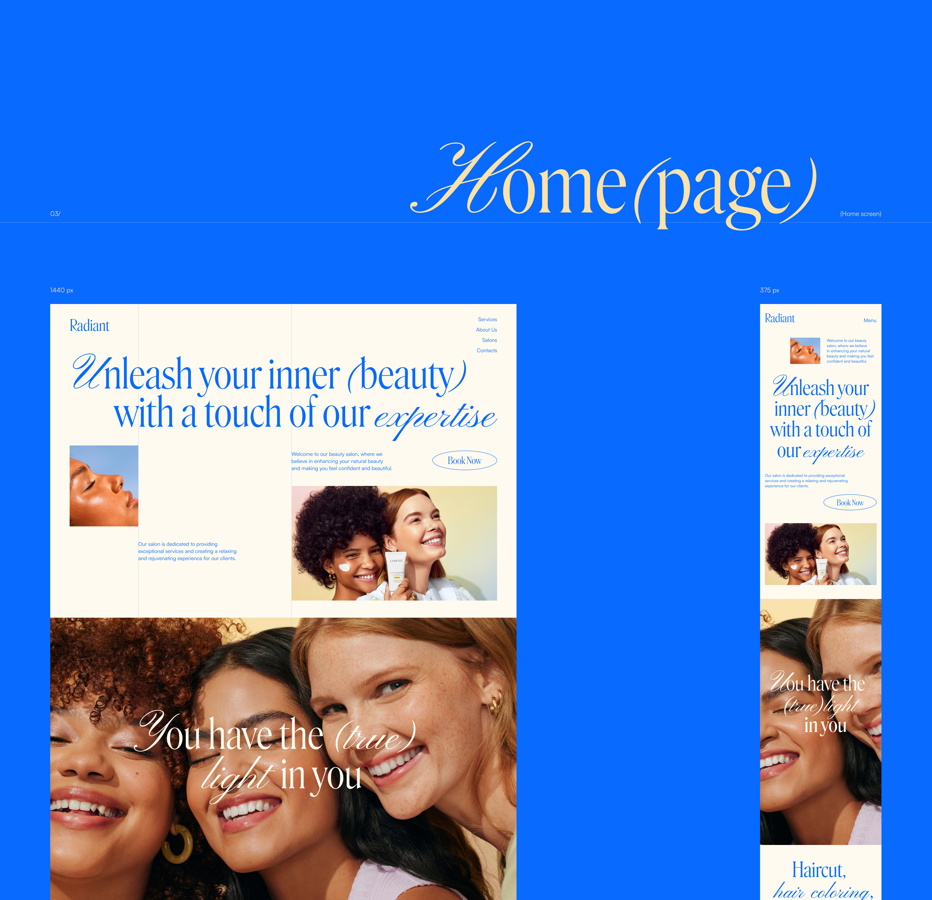 Website for the Radiant beauty salon — Изображение №4 — Интерфейсы, Брендинг на Dprofile
