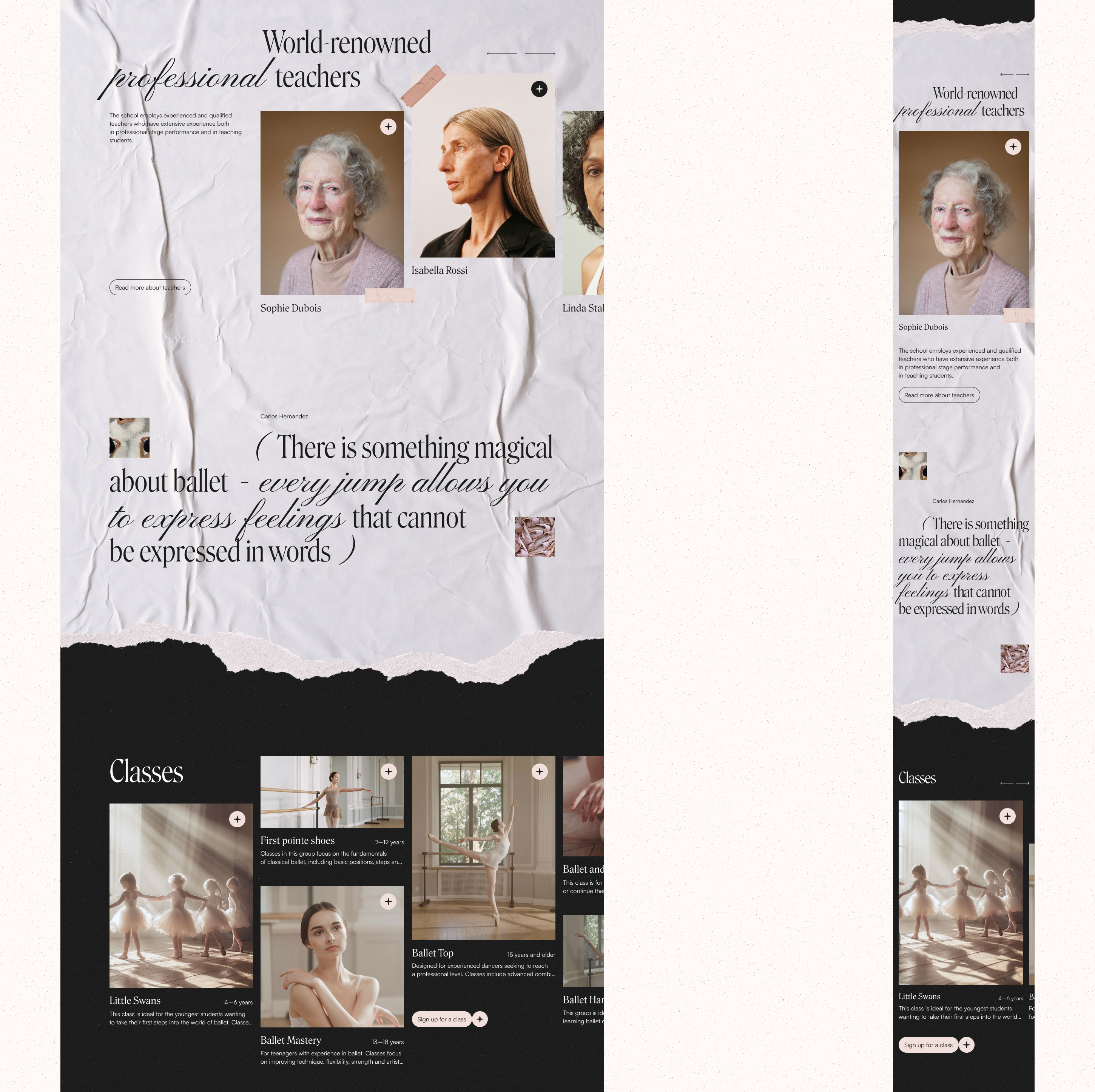 Website for a Ballet School (UI/UX) — Изображение №7 — Интерфейсы, Анимация на Dprofile
