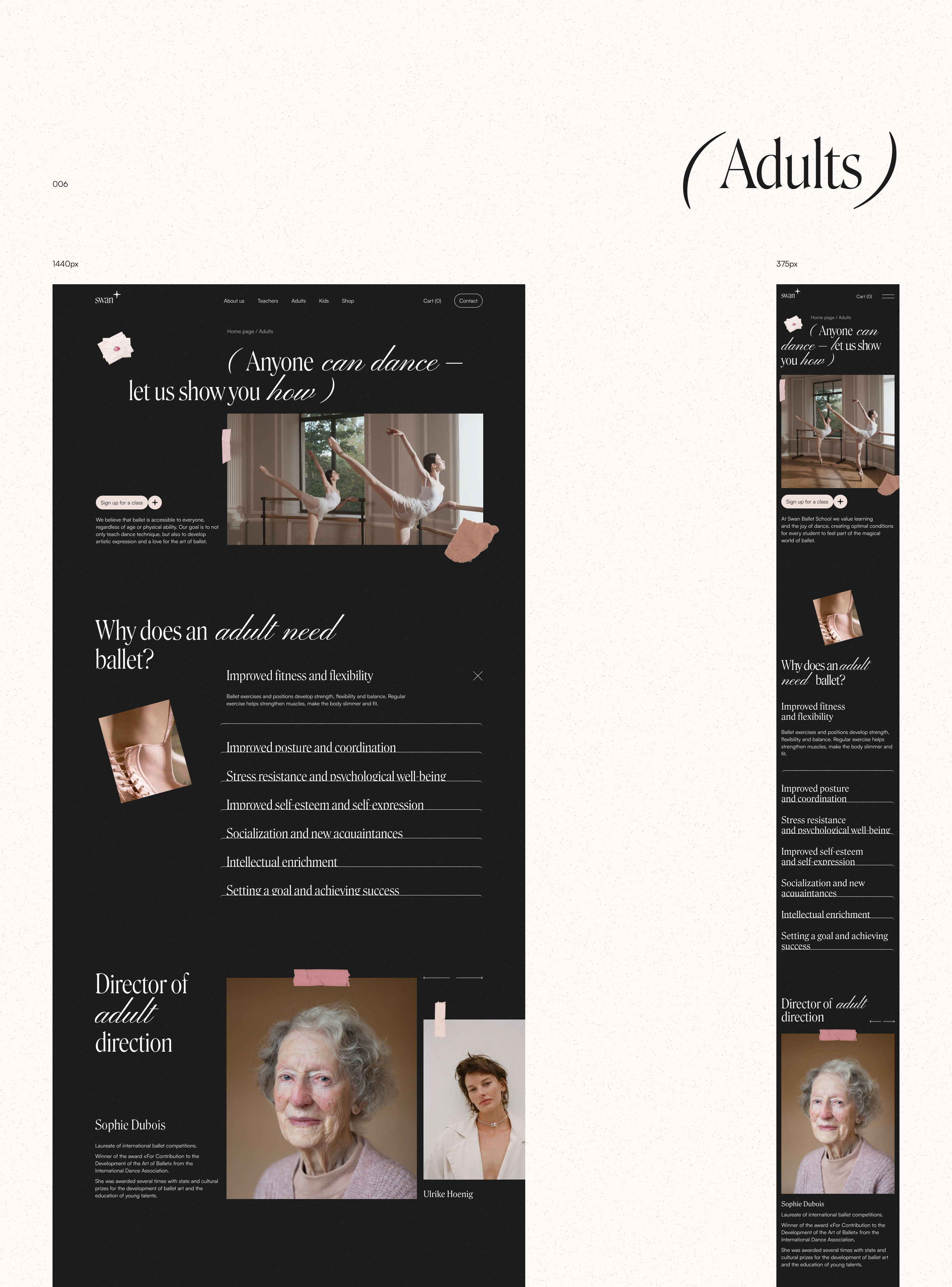 Website for a Ballet School (UI/UX) — Изображение №10 — Интерфейсы, Анимация на Dprofile