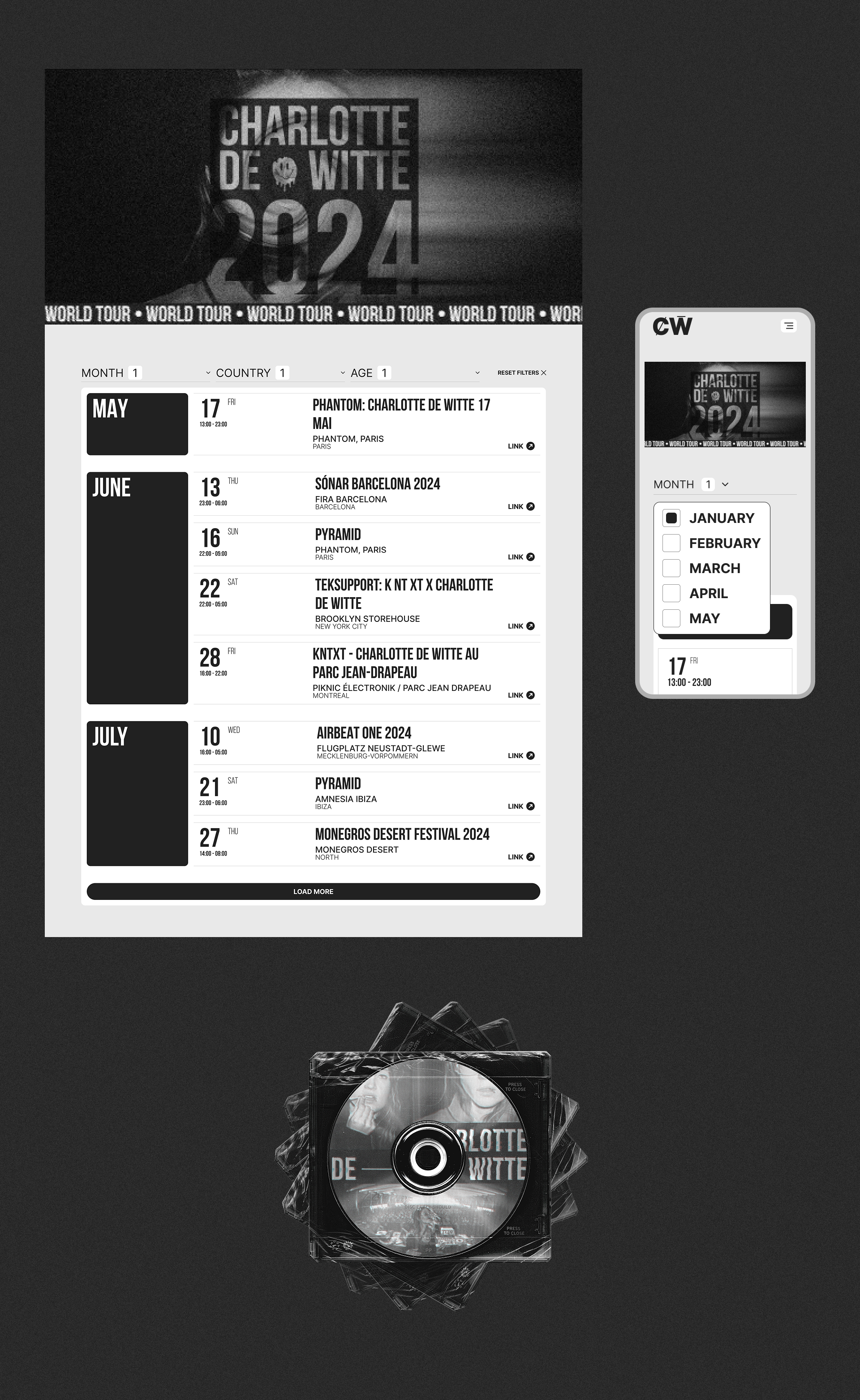 Charlotte De Witte | Corporate Website | UX/UI — Изображение №6 — Интерфейсы, Брендинг на Dprofile