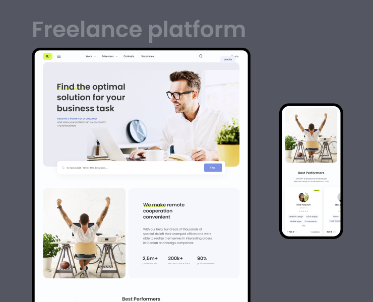 Redesign concept FL.ru - big freelance platform — Интерфейсы, Брендинг на Dprofile