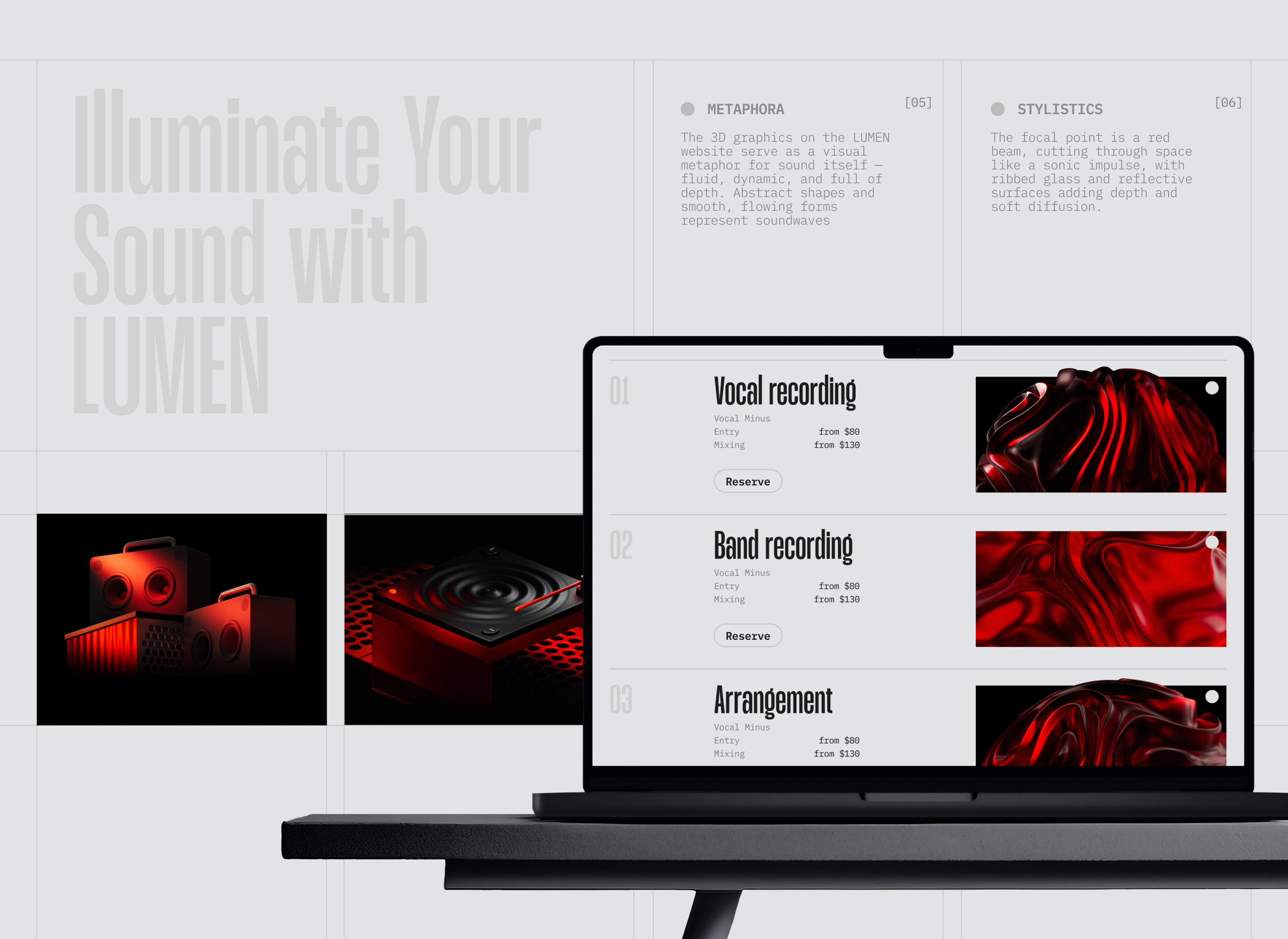 LUMEN SOUND STUDIO | DESIGN CONCEPT | WEB — Изображение №9 — Интерфейсы, 3D на Dprofile