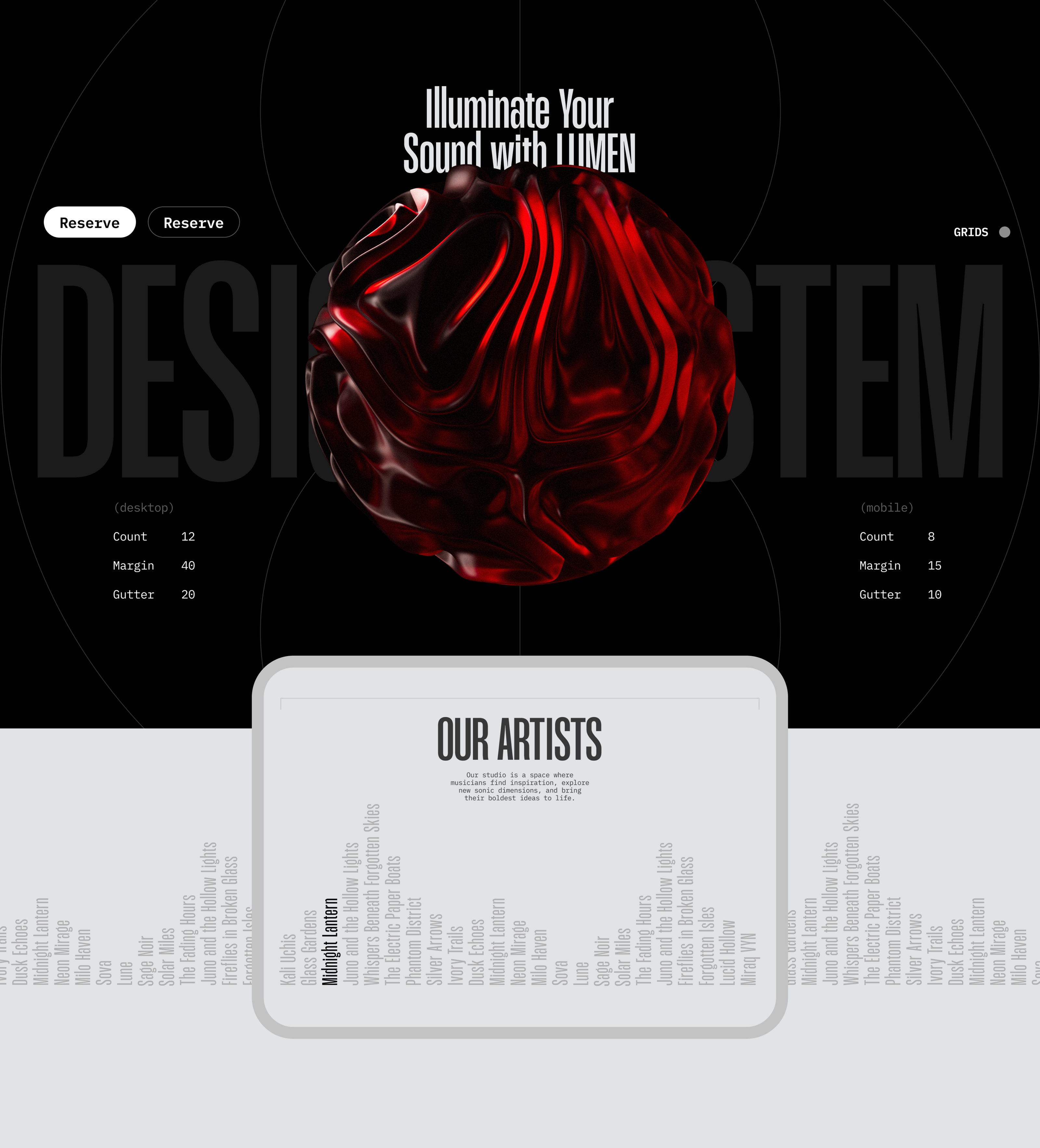 LUMEN SOUND STUDIO | DESIGN CONCEPT | WEB — Изображение №7 — Интерфейсы, 3D на Dprofile