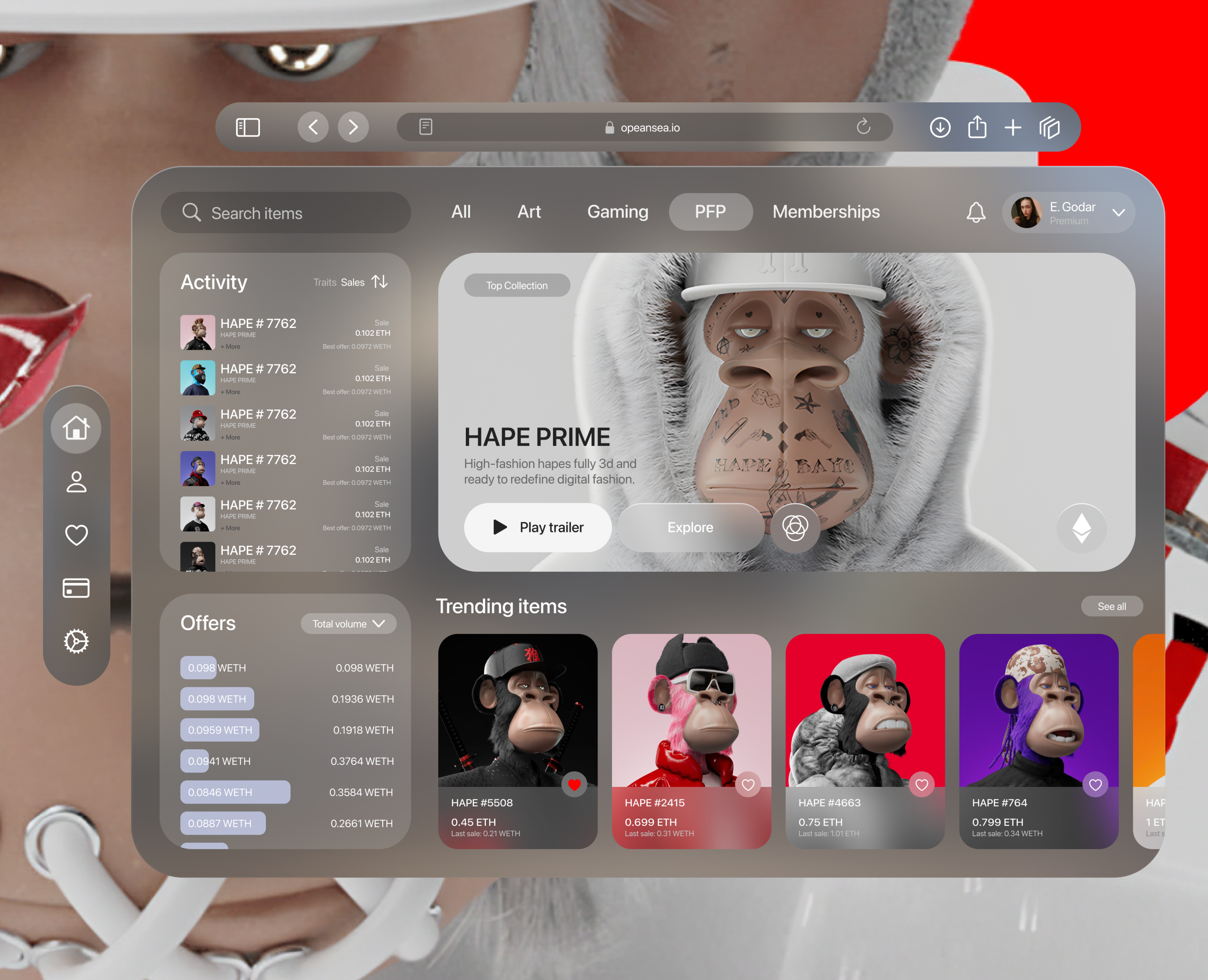 Vision Pro Spatial UI for Hape Prime x OpenSea — Интерфейсы на Dprofile