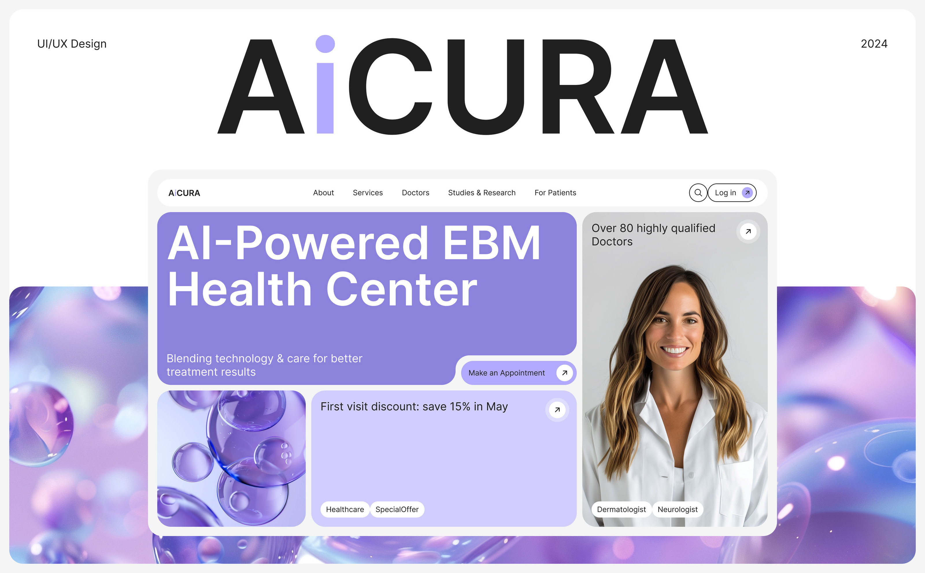 AiCURA Medical Clinic Website Design (UI/UX) — Изображение №1 — Интерфейсы, Анимация на Dprofile