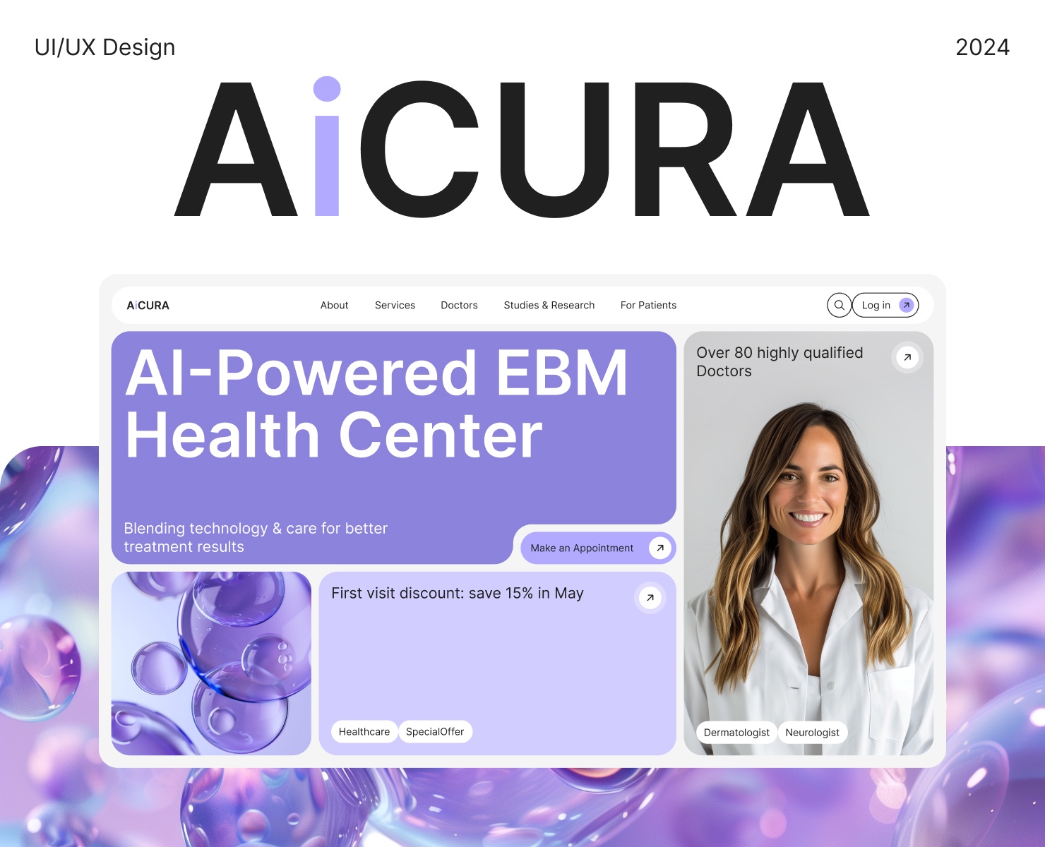 AiCURA Medical Clinic Website Design (UI/UX) — Интерфейсы, Анимация на Dprofile