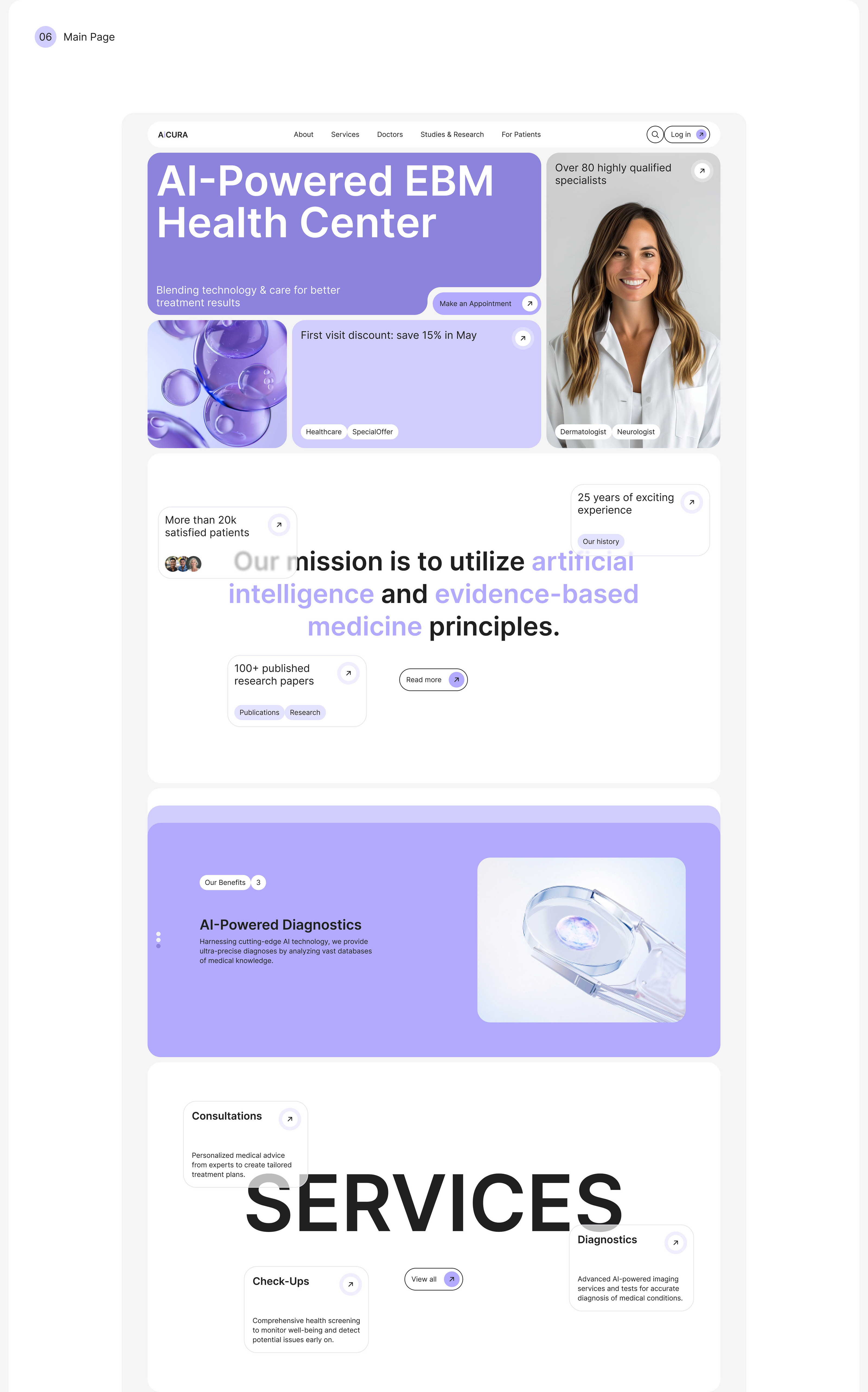 AiCURA Medical Clinic Website Design (UI/UX) — Изображение №6 — Интерфейсы, Анимация на Dprofile