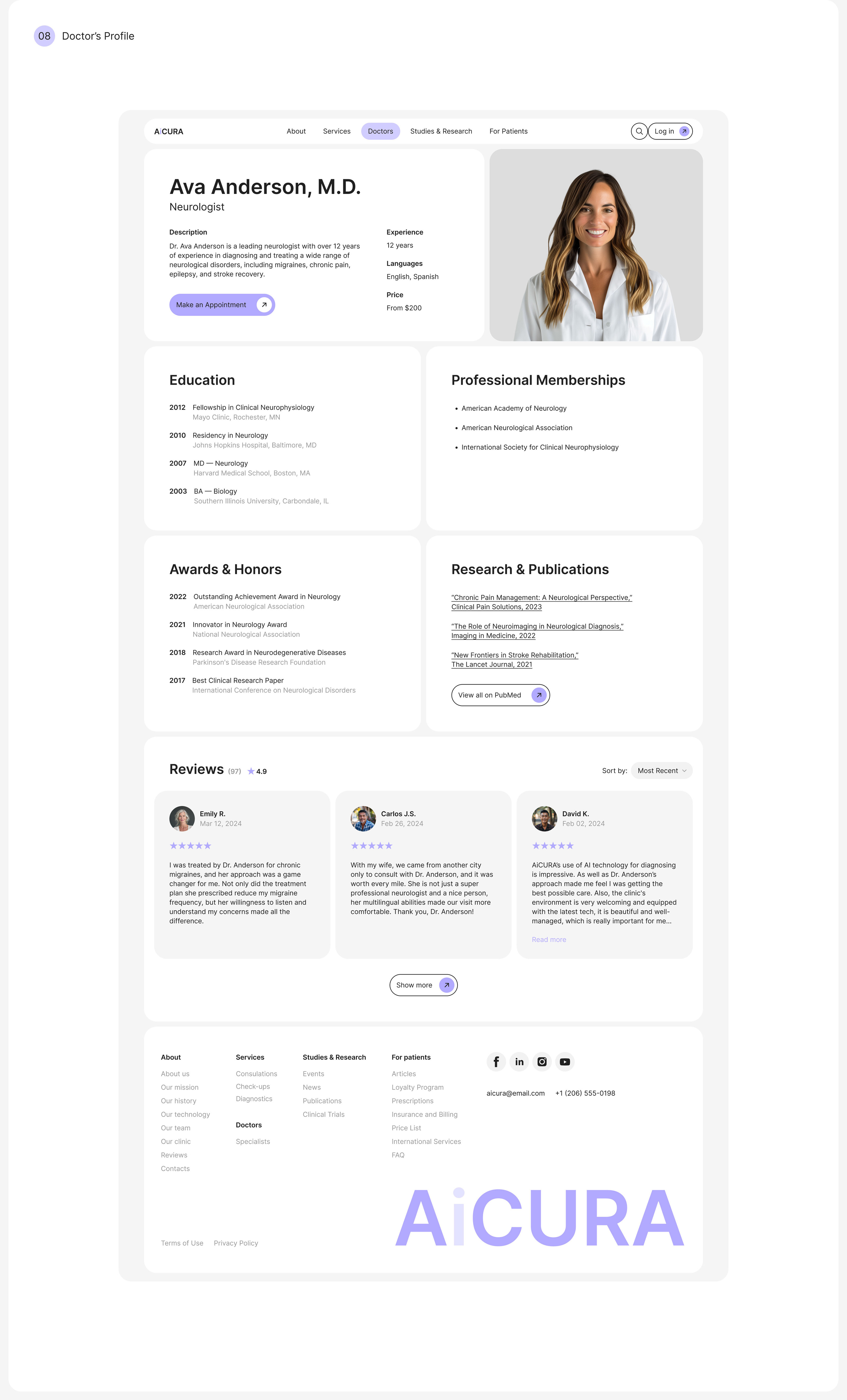 AiCURA Medical Clinic Website Design (UI/UX) — Изображение №9 — Интерфейсы, Анимация на Dprofile