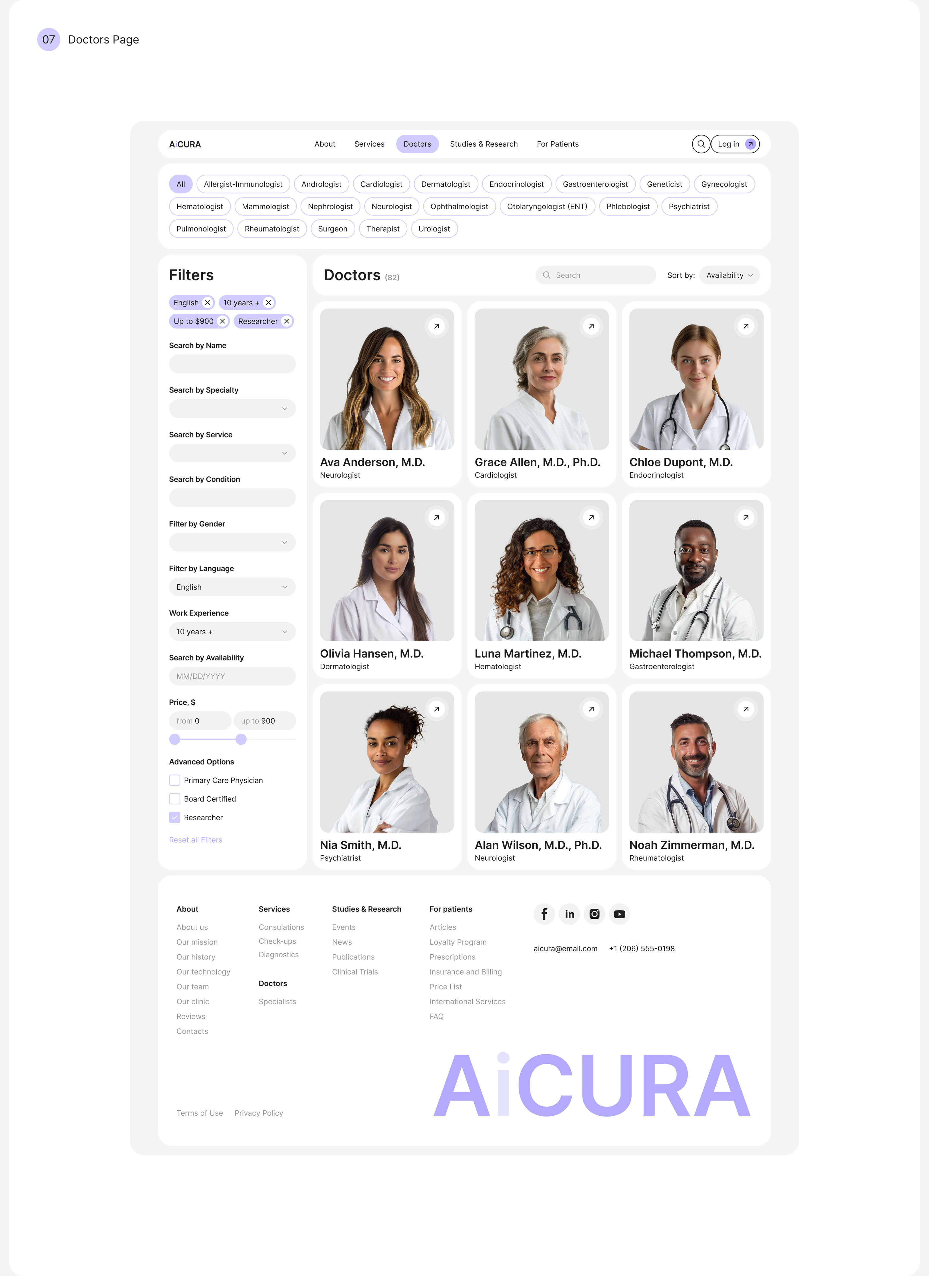 AiCURA Medical Clinic Website Design (UI/UX) — Изображение №8 — Интерфейсы, Анимация на Dprofile