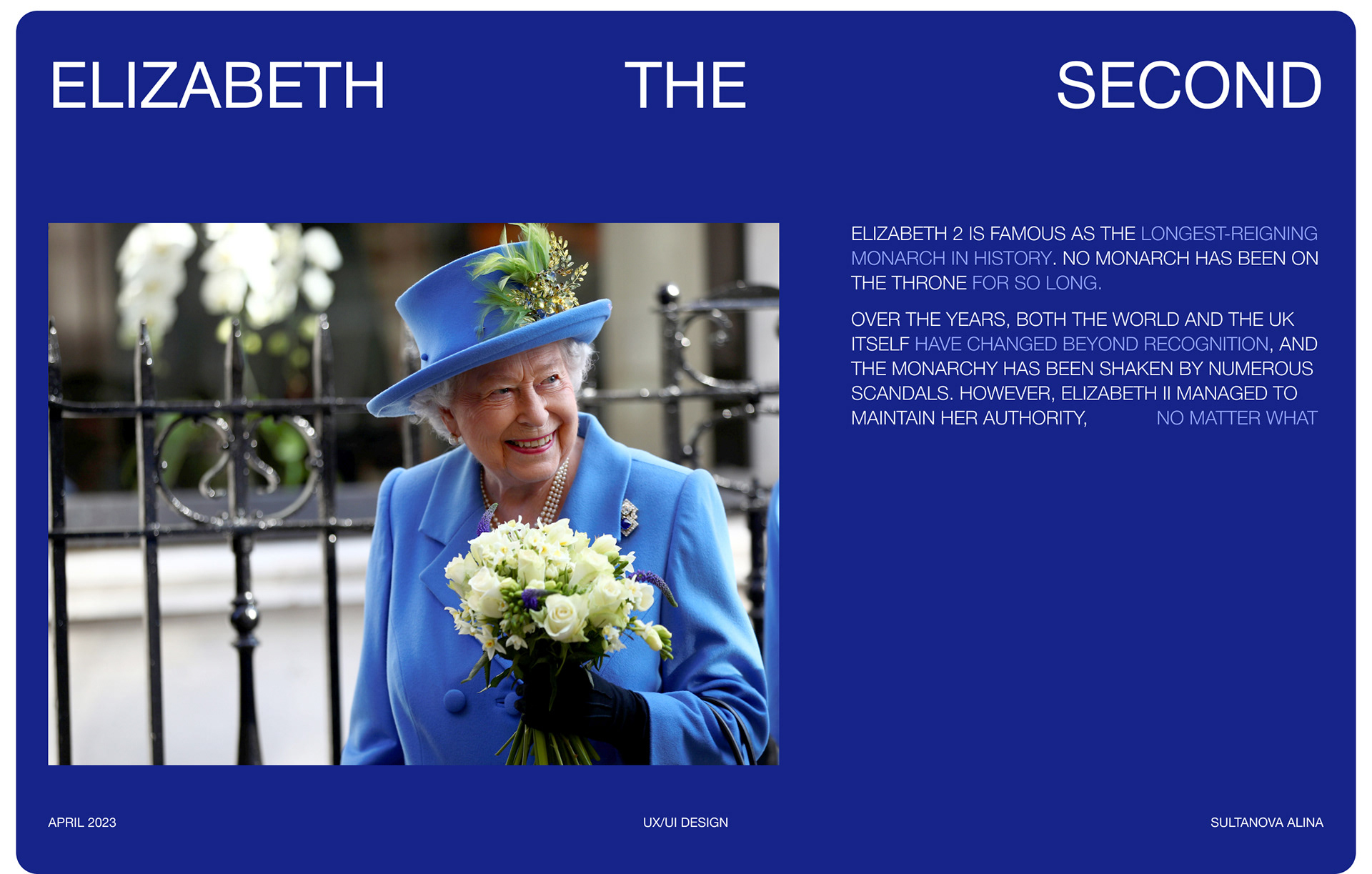Educational website about life Elizabeth the second — Изображение №1 — Интерфейсы, Брендинг на Dprofile
