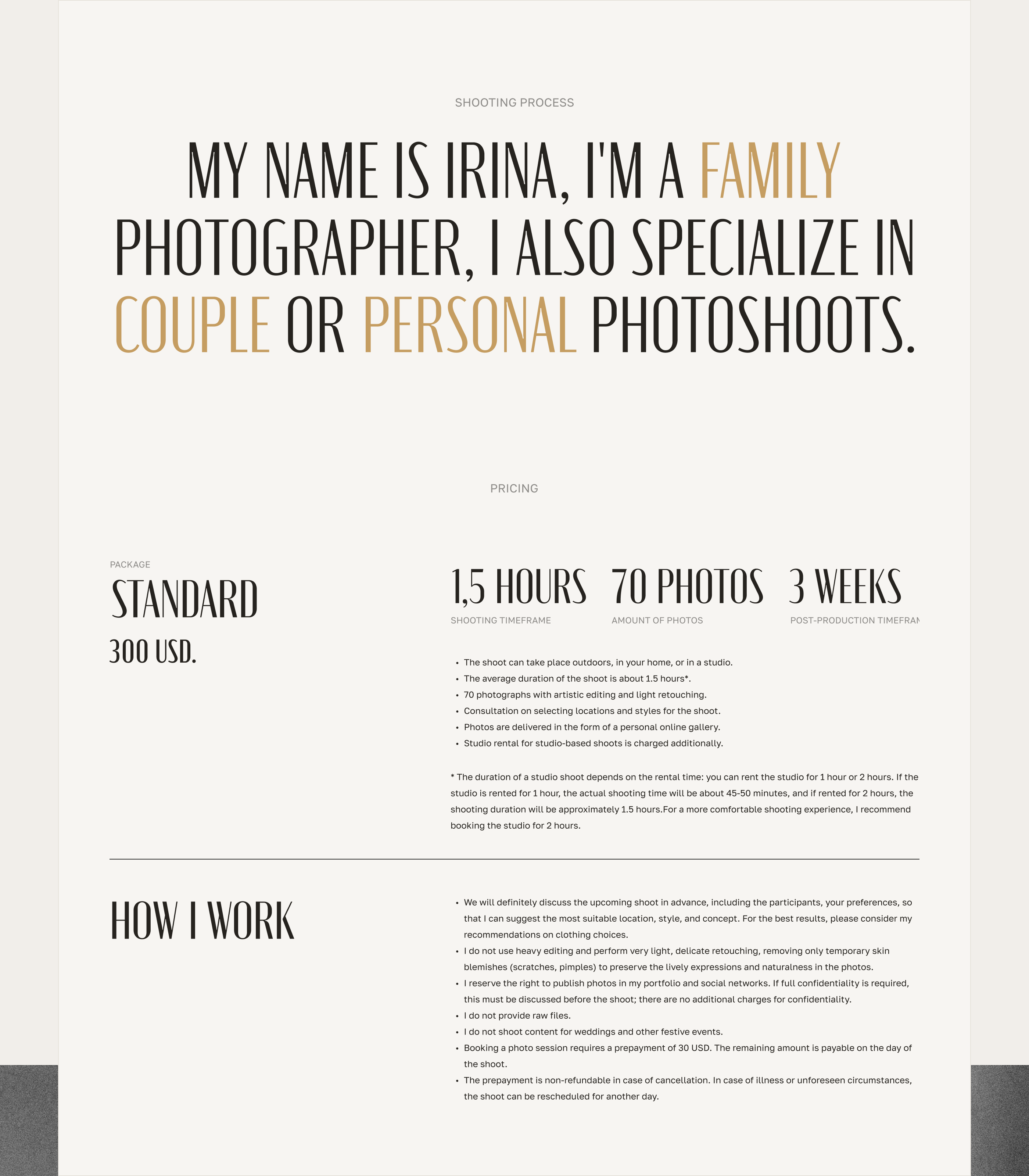 Сайт портфолио фотографа Ирины Кураш / Portfolio website — Изображение №5 — Интерфейсы, 3D на Dprofile