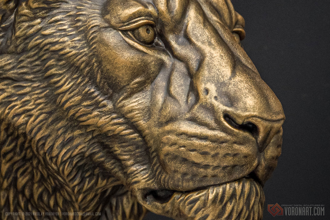 Голова львицы, 3D скульптура. Имитация бронзы — Изображение №2 — 3D на Dprofile