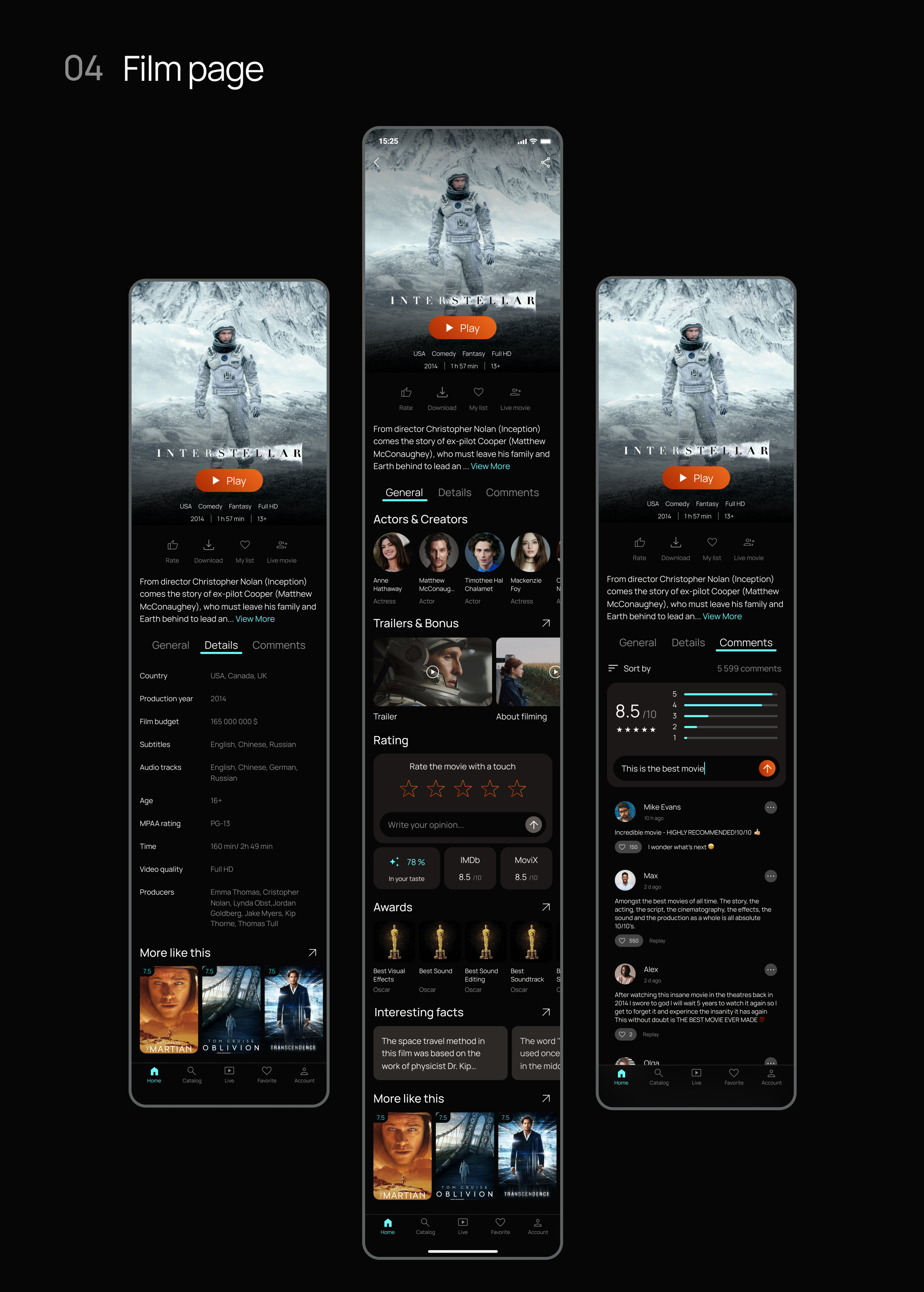 Онлайн кинотеатр | Дизайн концепция | UX/UI — Изображение №11 — Интерфейсы на Dprofile