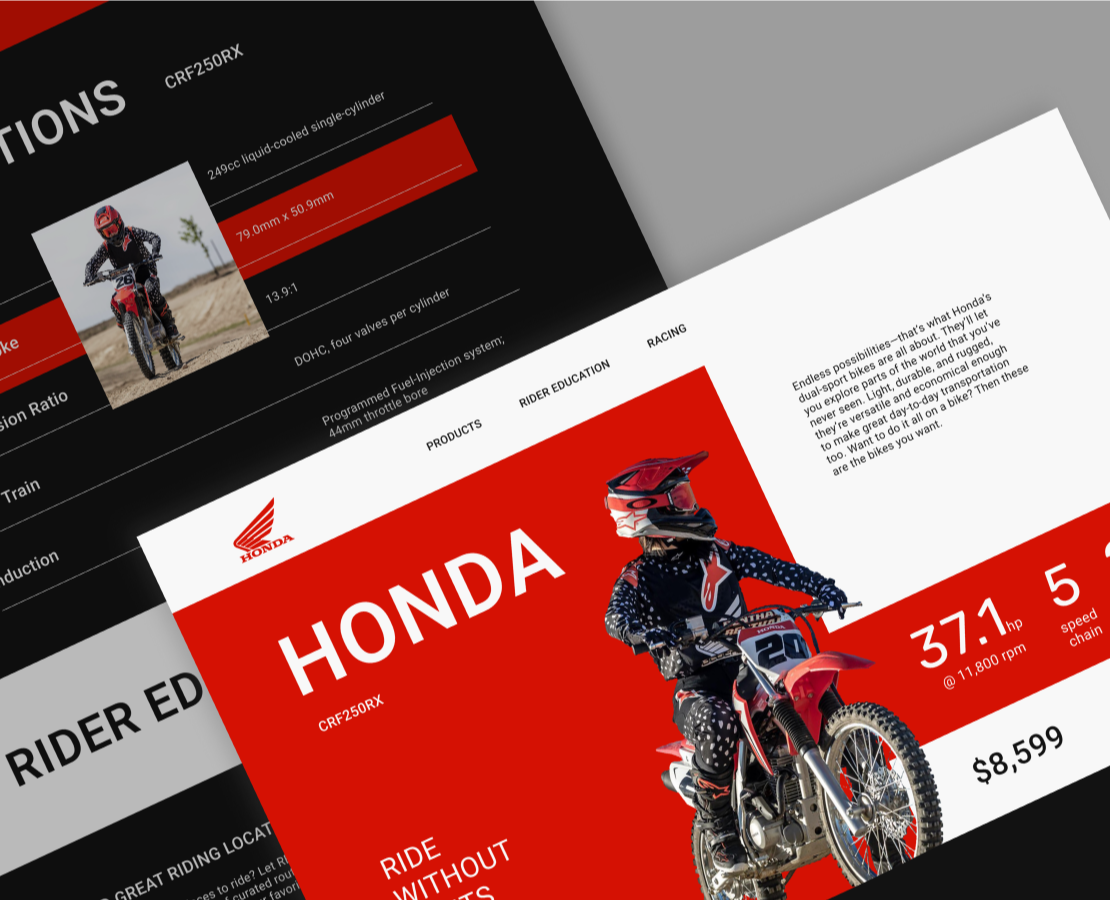 E-commerce | Landing page of Enduro bike by Honda — Интерфейсы на Dprofile