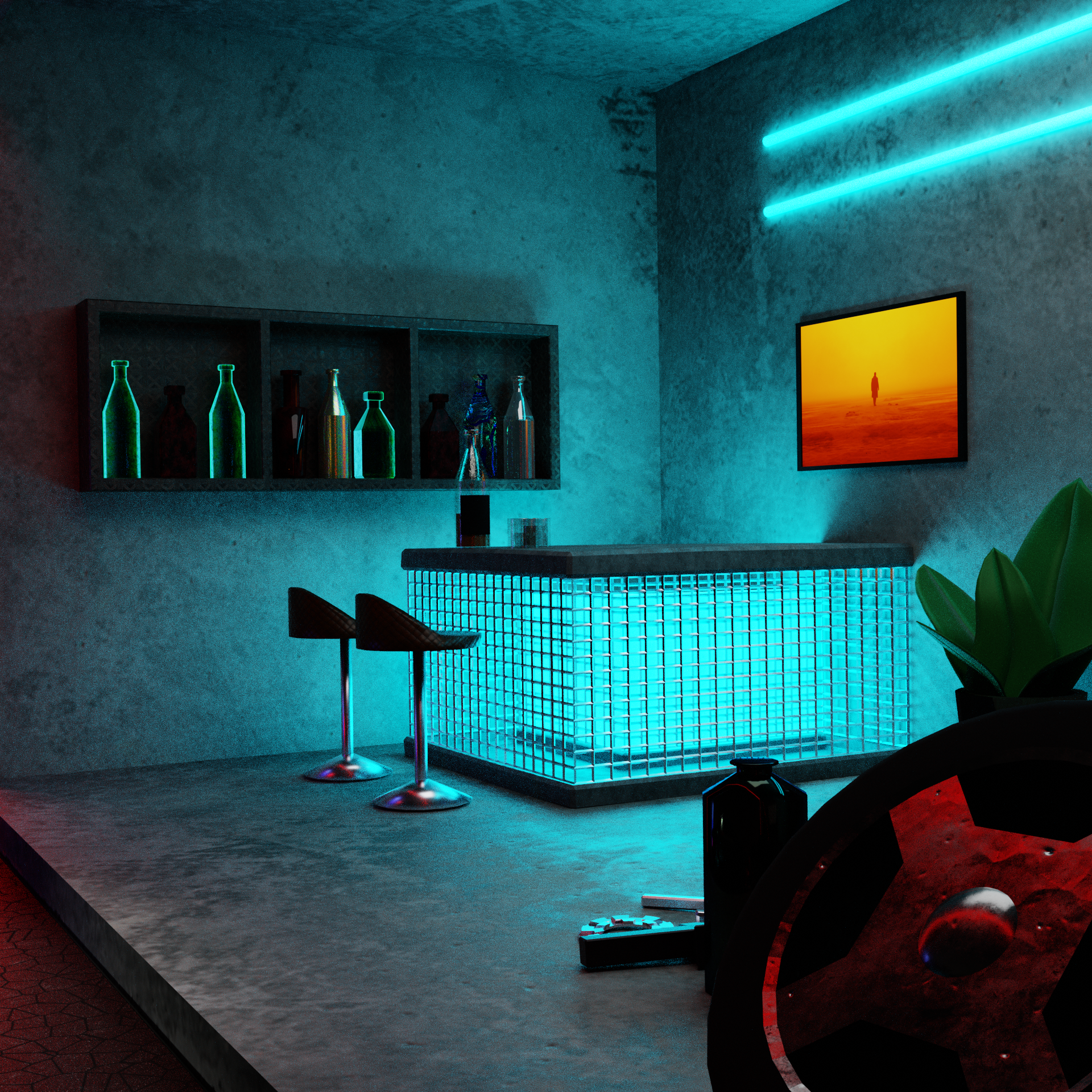 3d model of tiny house-garage. Neon punk style — Изображение №2 — Иллюстрация, 3D на Dprofile