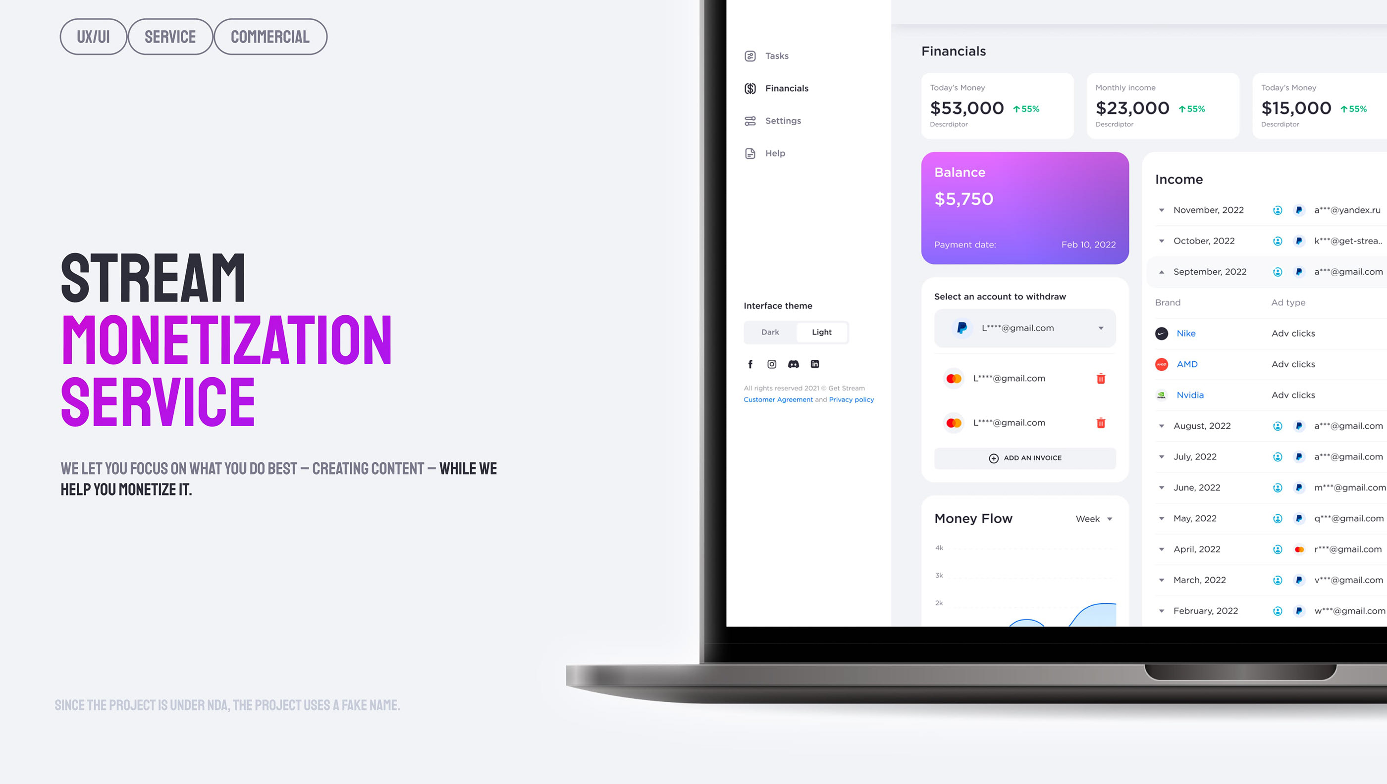 Stream Monetization service — Изображение №1 — Интерфейсы на Dprofile